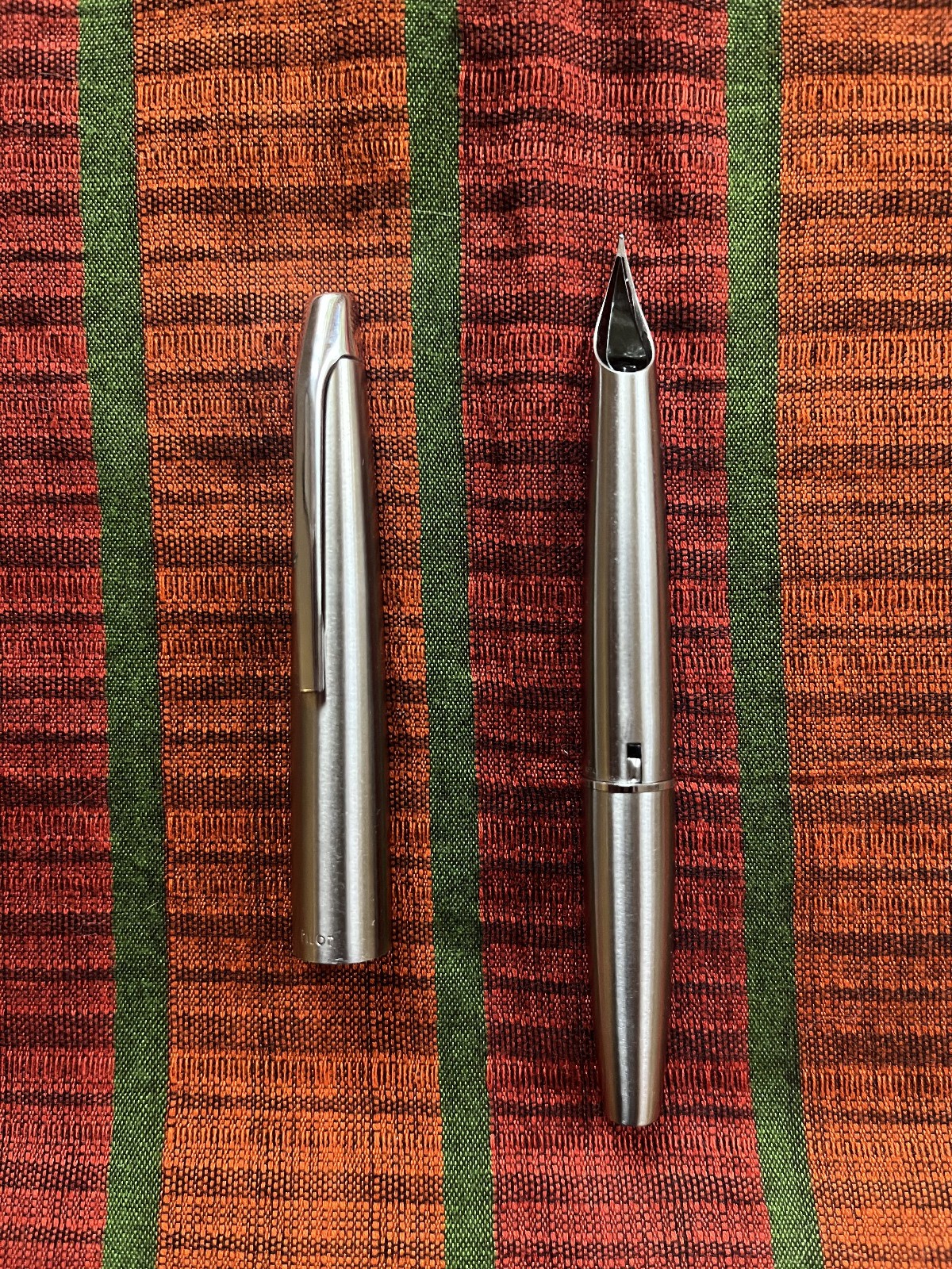 Pilot Myu Stainless Steel Fountain Pen, F nib, box and papers, nib dated May \'74