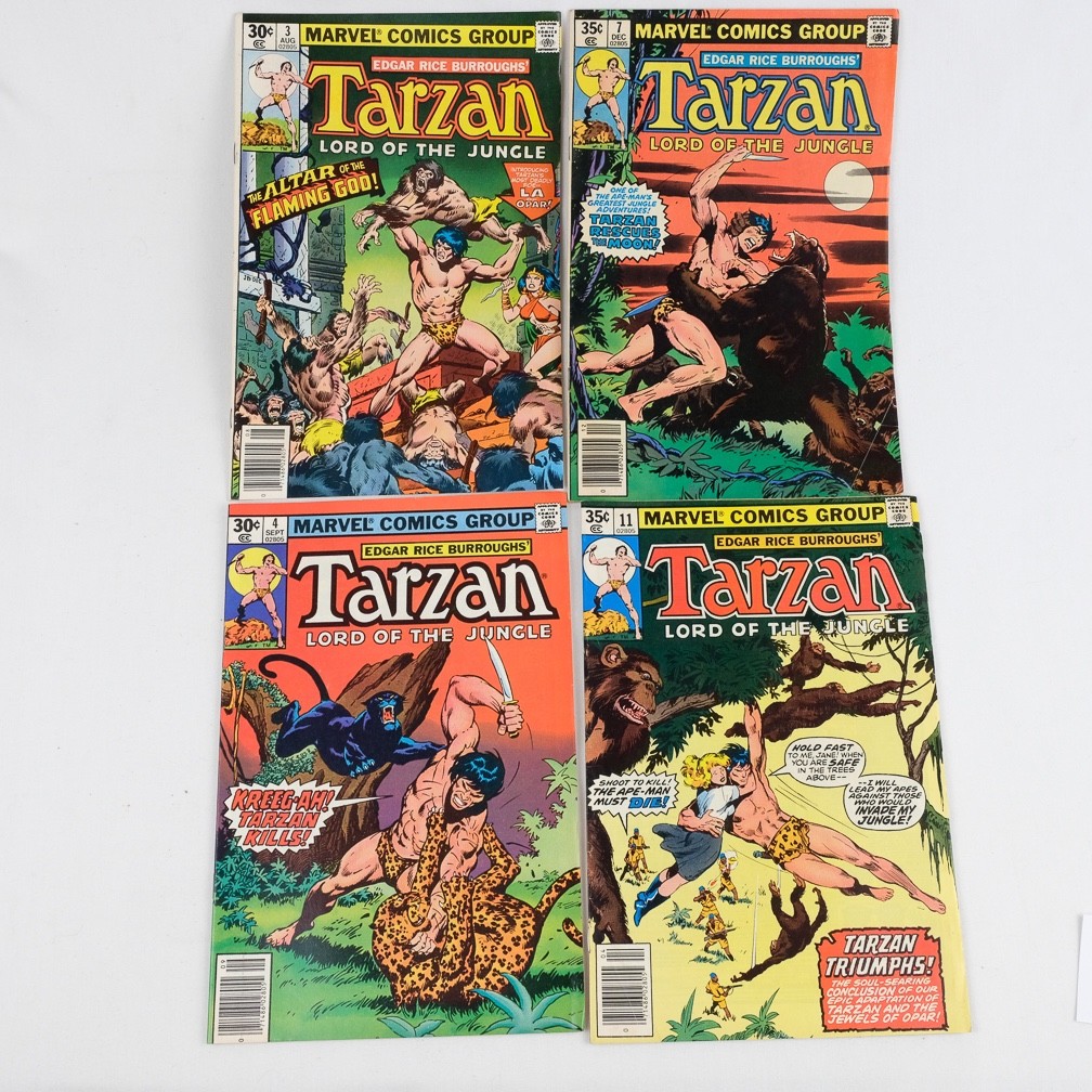Tarzan, Lord of the Jungle (Marvel), Lot of 4 Comics #3 4 7 11, 1977-78, 7.0