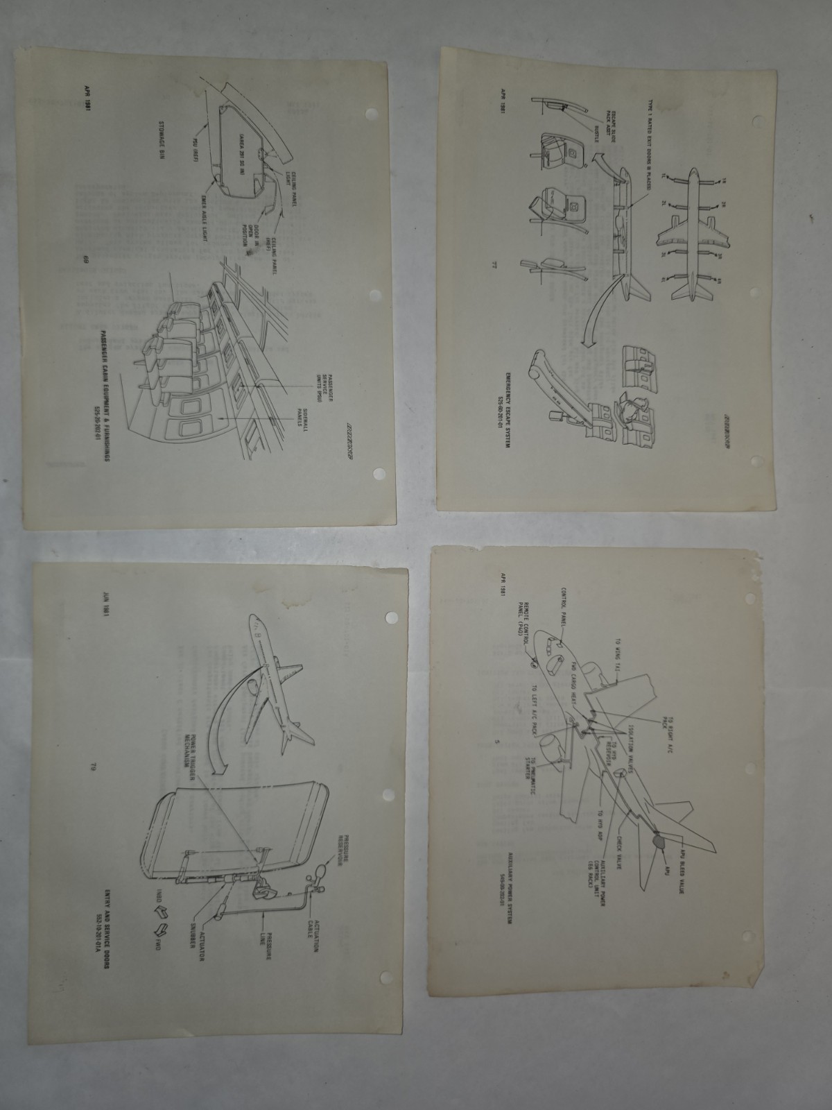 Vintage 1981 Boeing Aircraft Technical Manual Diagrams 4-Sheet Lot Aviation