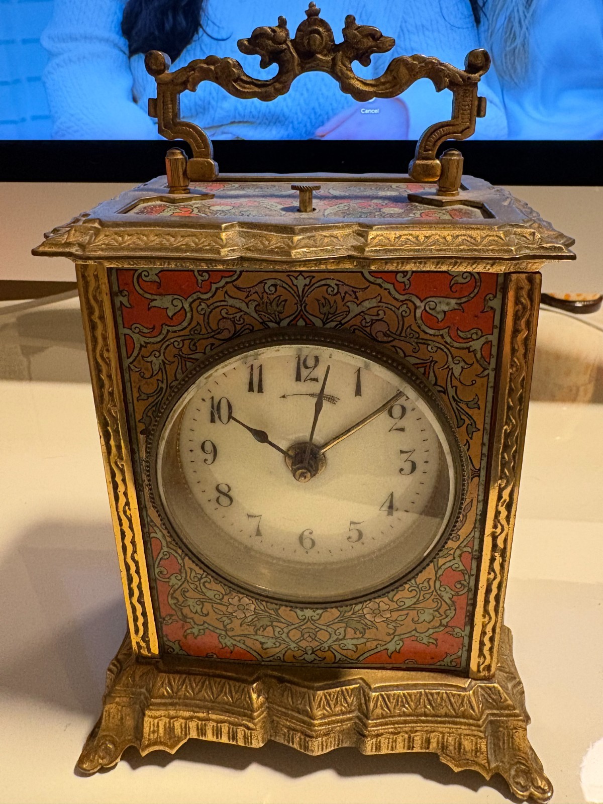 Antique French Enameled Gilt Brass Carriage Clock
