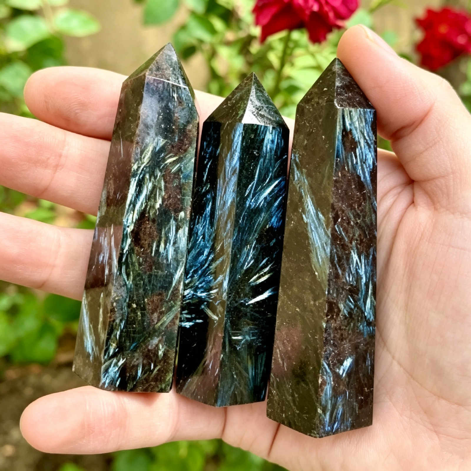 Natural Arfvedsonite Tower Point Polished Crystal Obelisk Specimen Home Decor
