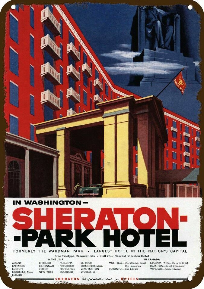1970 SHERATON Washington Park Hotel Vintage-Look DECORATIVE REPLICA METAL SIGN