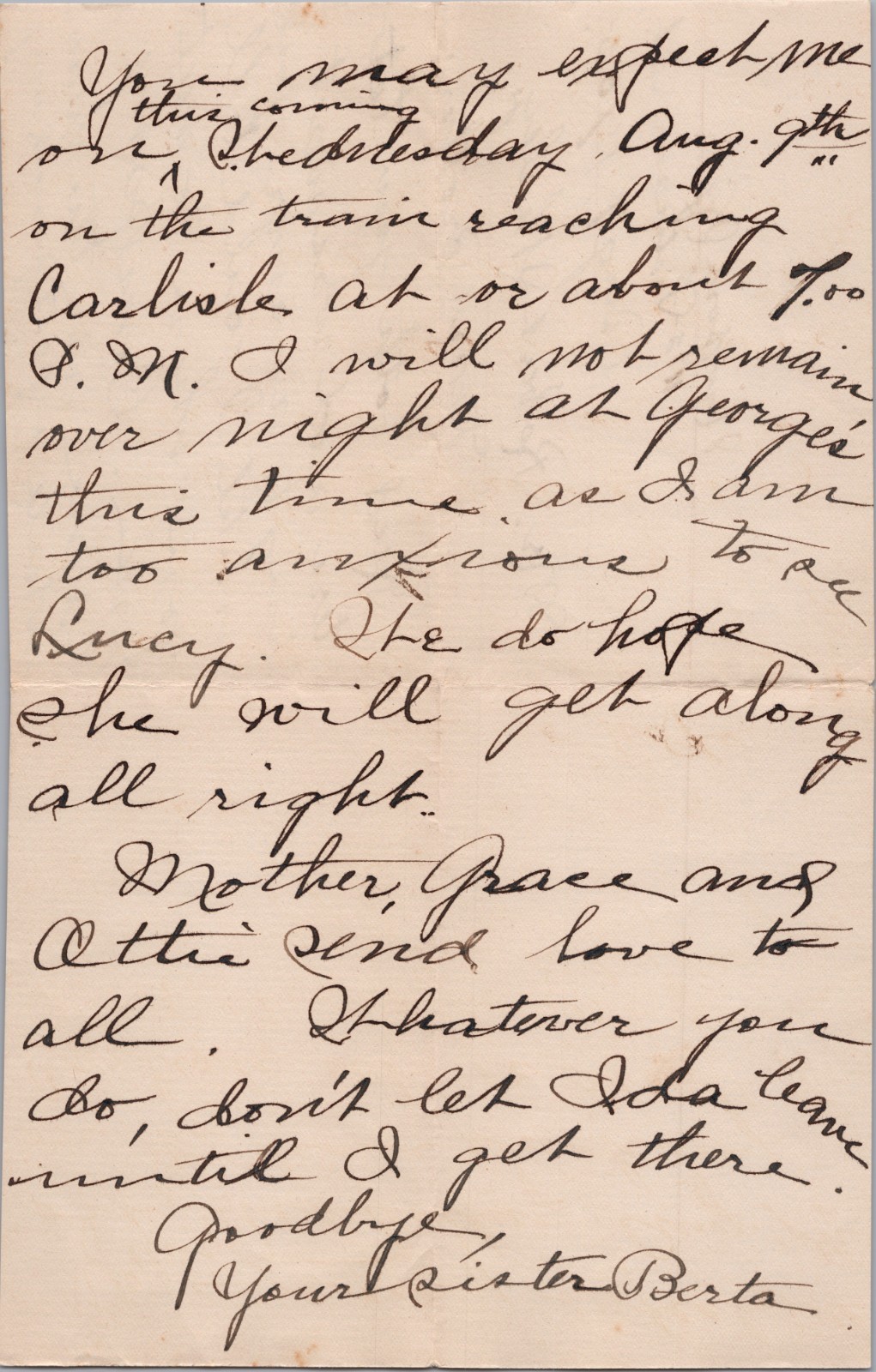 1906 Carlisle Pennsylvania Travel Letter Berta Family Correspondence Antique