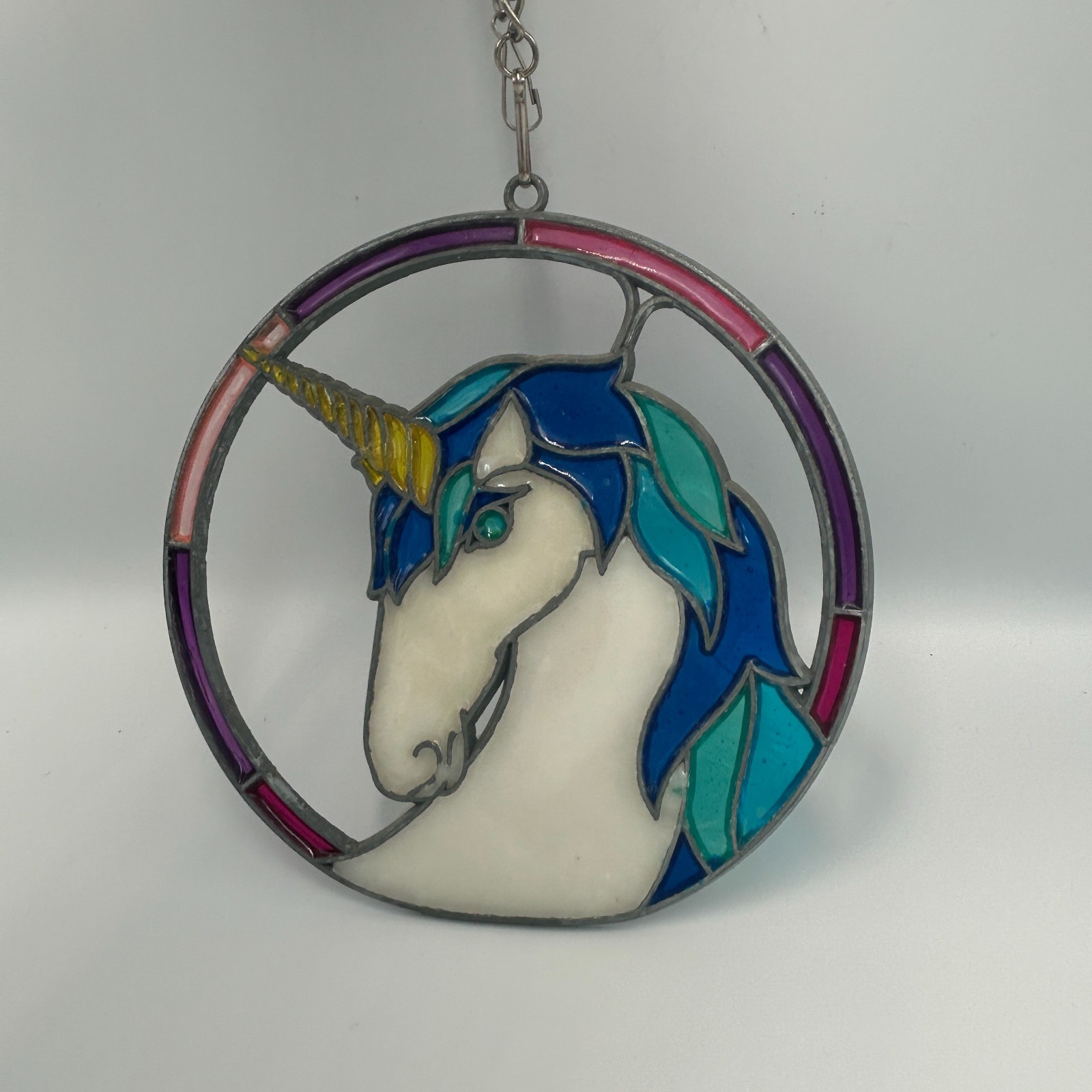 Vintage Unicorn Stained Glass Suncatcher 80s Rainbow Window Hanging Magic Horse
