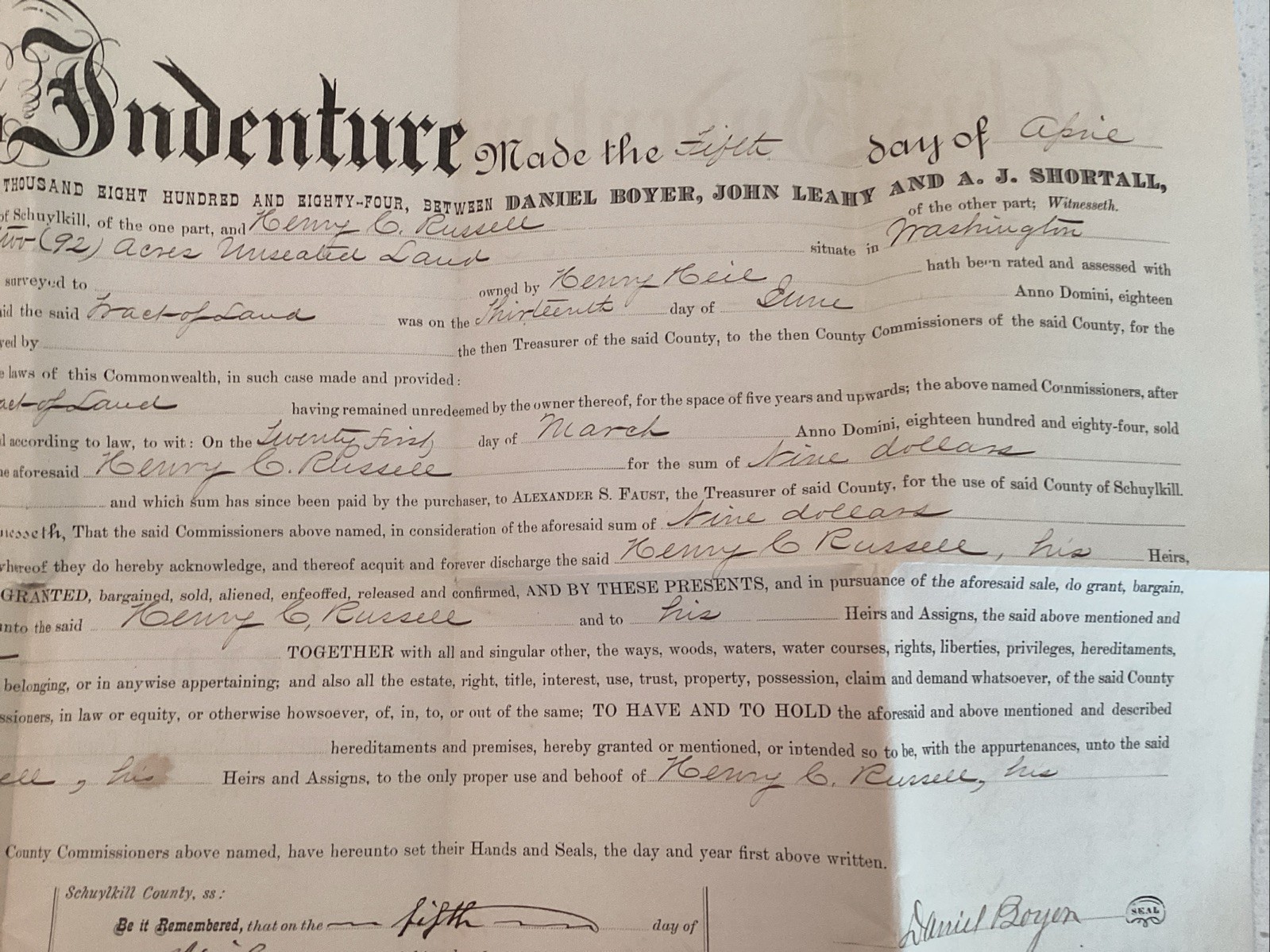 1884–1885 Schuylkill PA Land Deed Commissioners 2 Henry C Reeser Jacob G. Rhoads