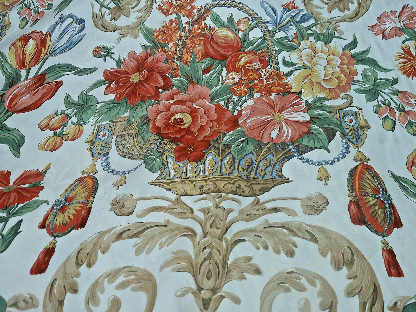 Vintage Braemore Baroque Floral in Planter Roses/Tulips Tassels 7 Yds Opulent