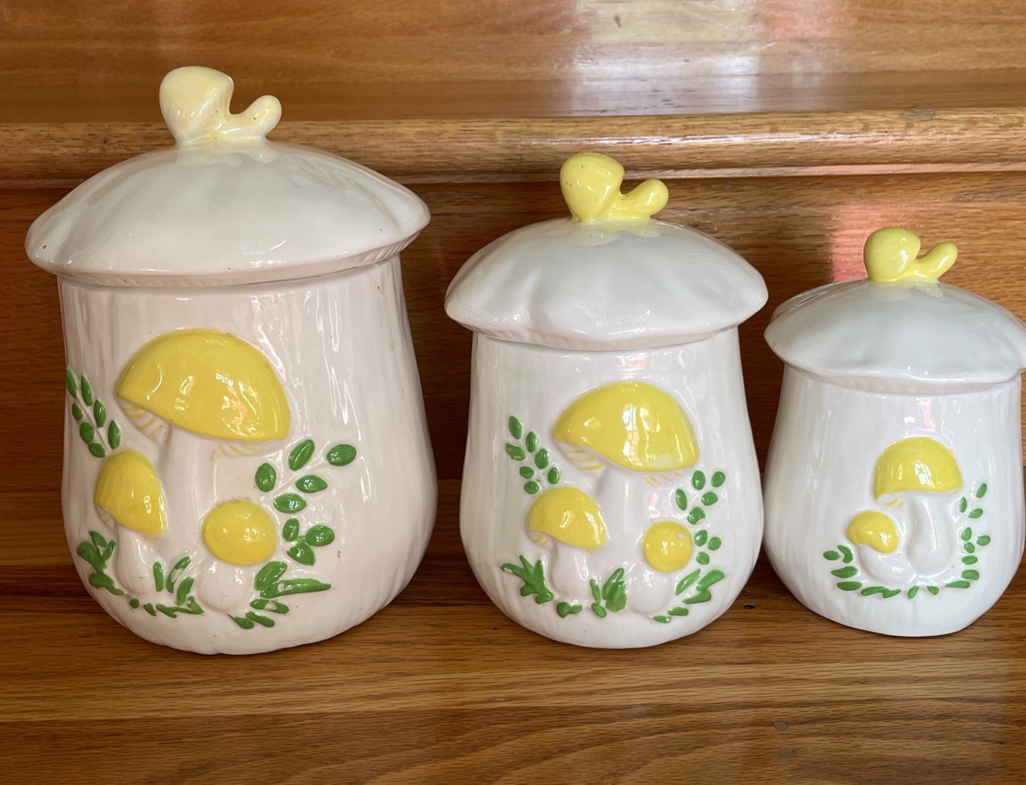 Vintage 1970s Yellow Mushroom Canisters