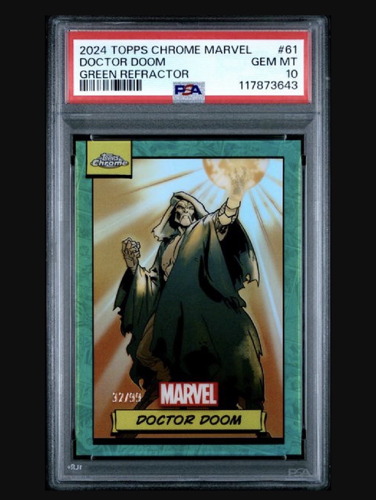 2024 Topps Chrome Marvel Doctor Doom Green Refractor /99 #61 PSA 10 Gem Mint