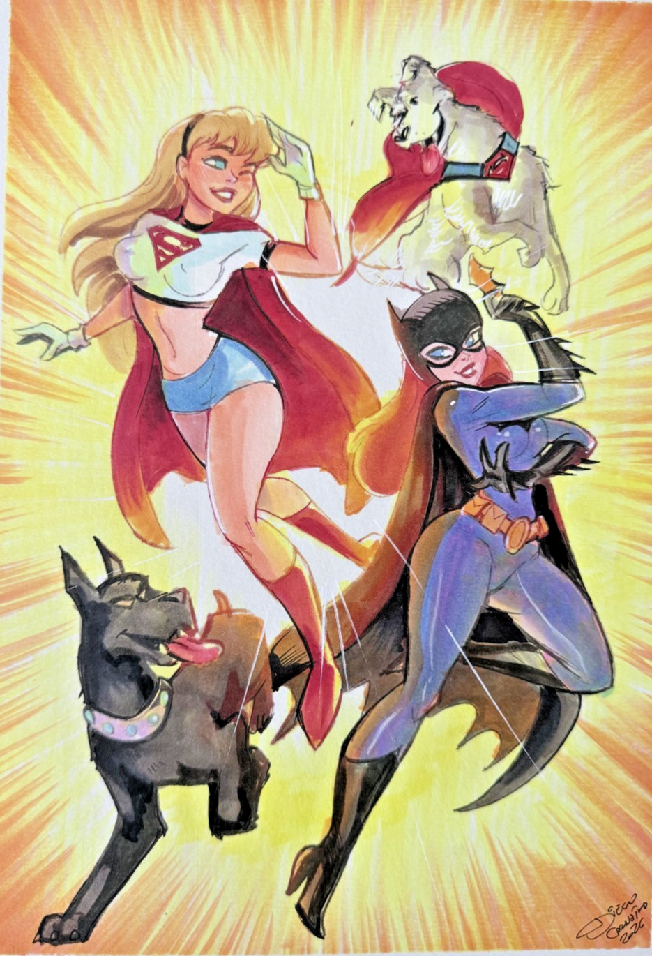 Supergirl and Batgirl Original Art By Diego Carneiro