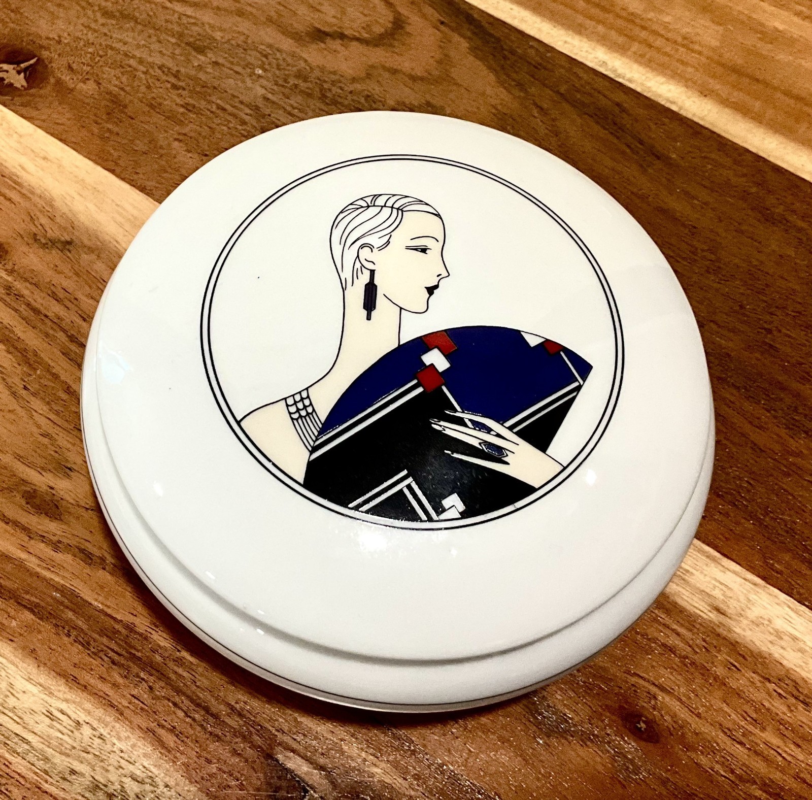 Vintage Porcelaine Jacques Lobjoy France Art Deco Lady Cover Dish 5.5\