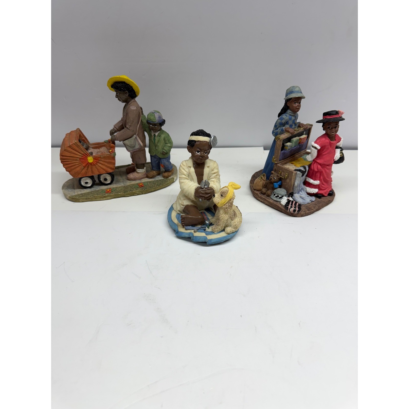 Vintage Young\'s Inc Figurines Set 3 Black Americana Mother Stroller Doctor 1990s