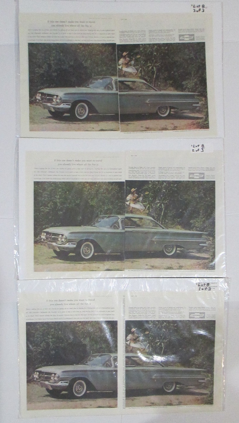 Lot of 3 Chevrolet 1960 Car Advertisement Centerfold 21