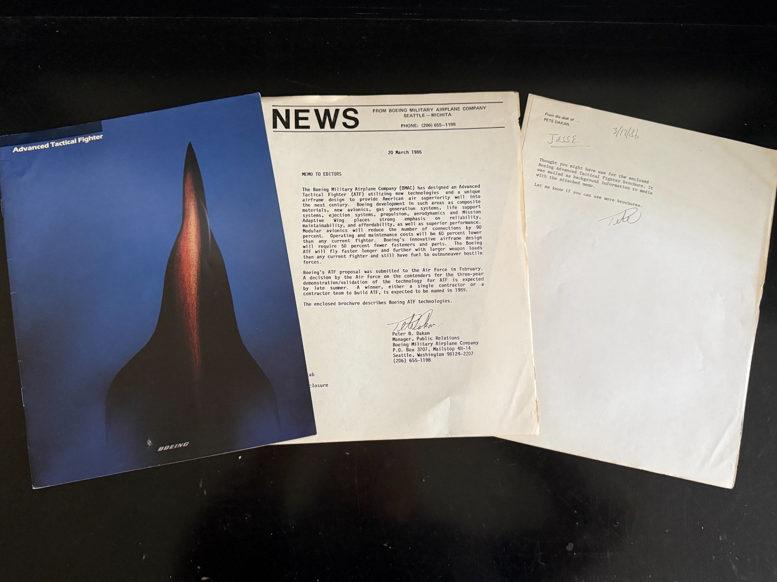Vintage Aerospace Brochure Lot (4) + Boeing ATF Press Memo - Military/NASA