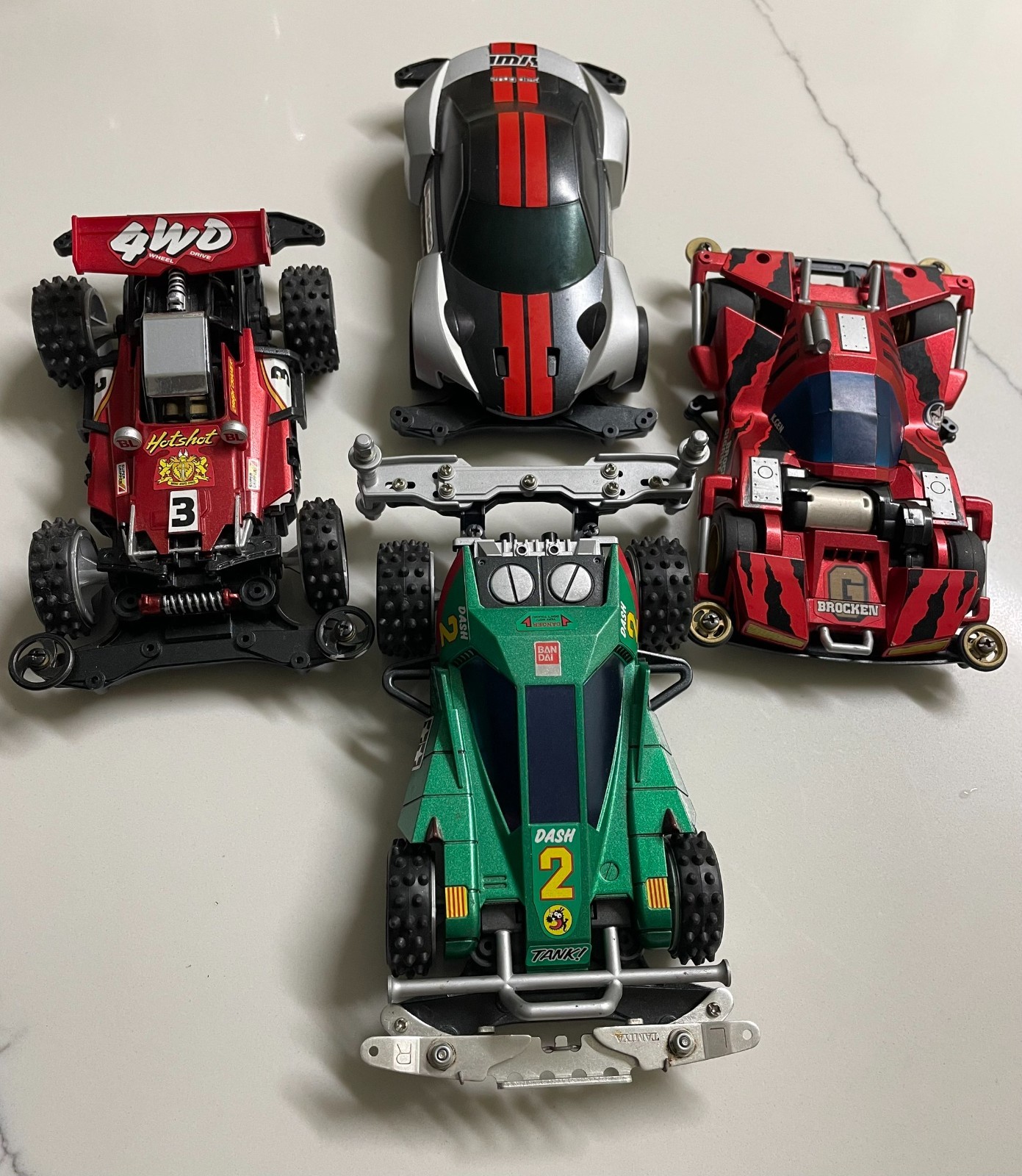 Lot 4 Tamiya Mini 4WD Japan Dash-2 Burning Sun, Broken Gigant, Hot Shot 