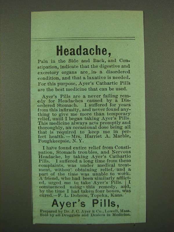 1886 Ayer\'s Pills Ad - Headache