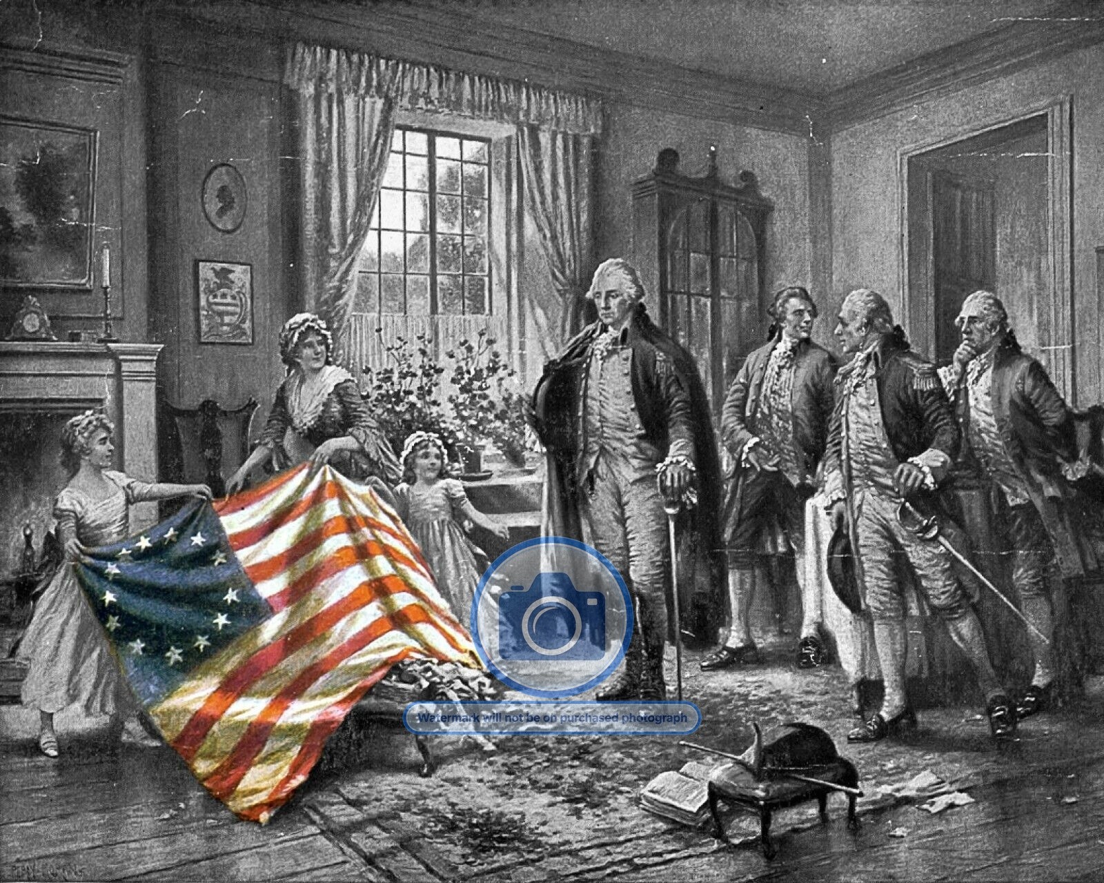 PRESIDENT GEORGE WASHINGTON AND BETSY ROSS AMERICAN FLAG PATRIOTIC 8X10 PHOTO