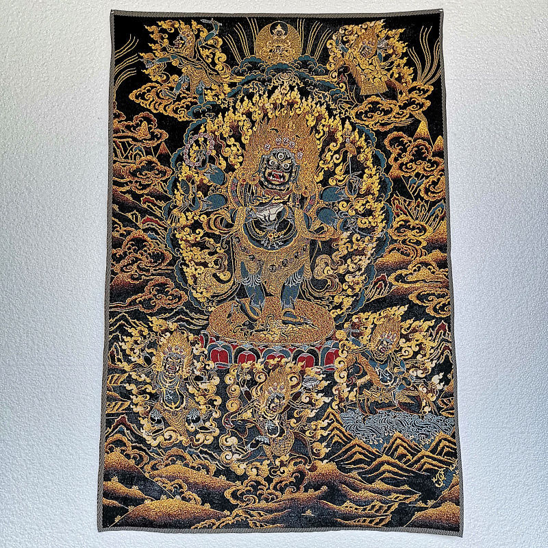 Nepal Thangka Mahakala Wall Hanging Tibetan Embroidery Buddha Art 60*40cm