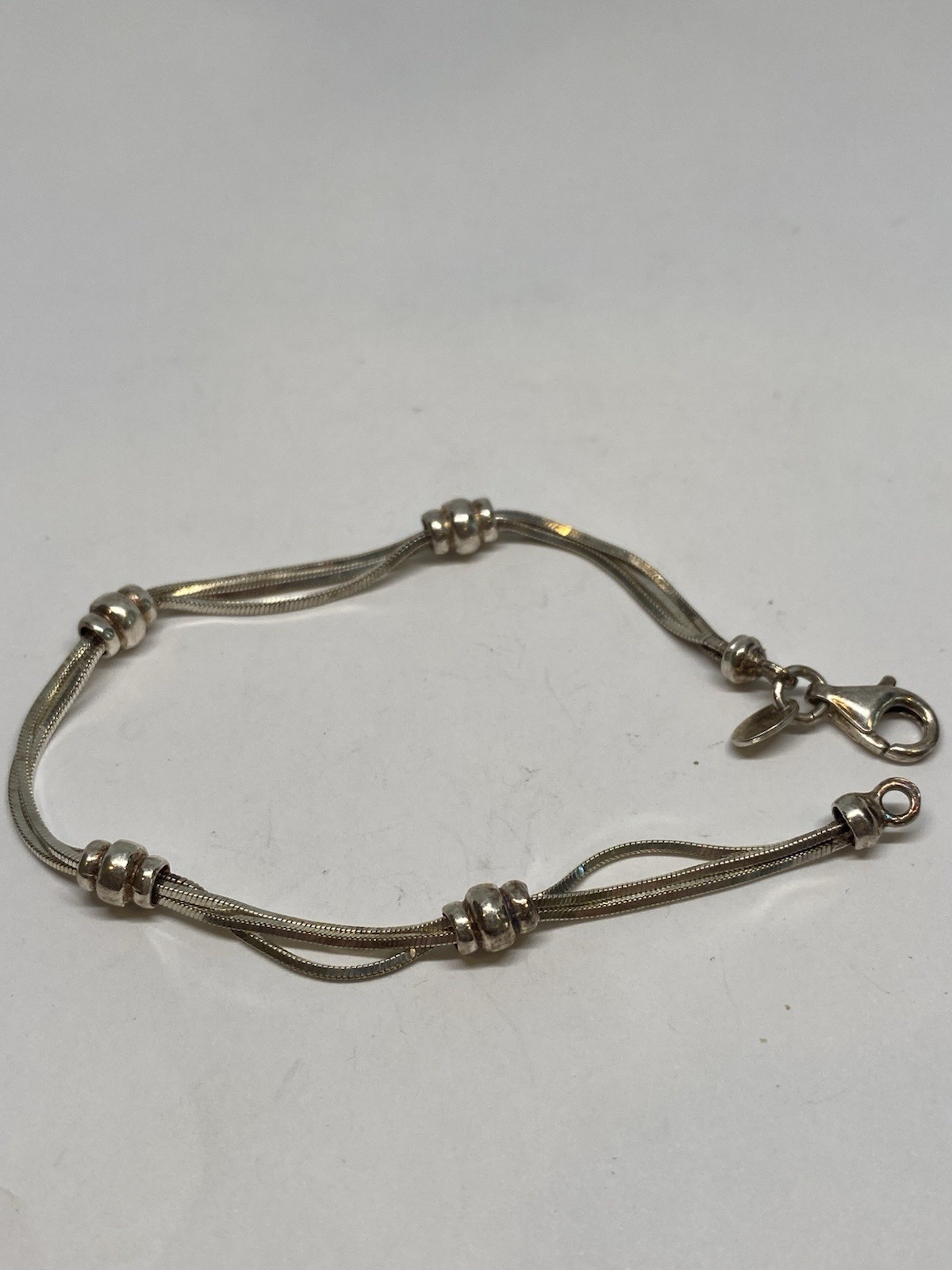 7” 7.1g DYADEMA STERLING SILVER MULTI LINK BOX CHAIN BEADED FINE BRACELET
