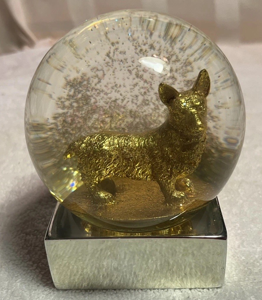 Pembroke Welsh Corgi SILVER Finish Base Snow Globe CB2 Retired