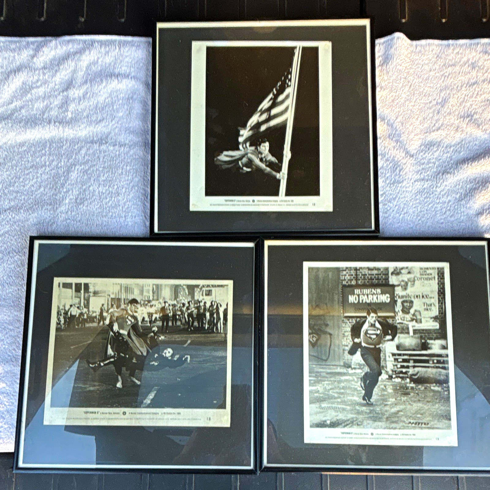 Set of 3 Framed Black & White Superman Print Photographs
