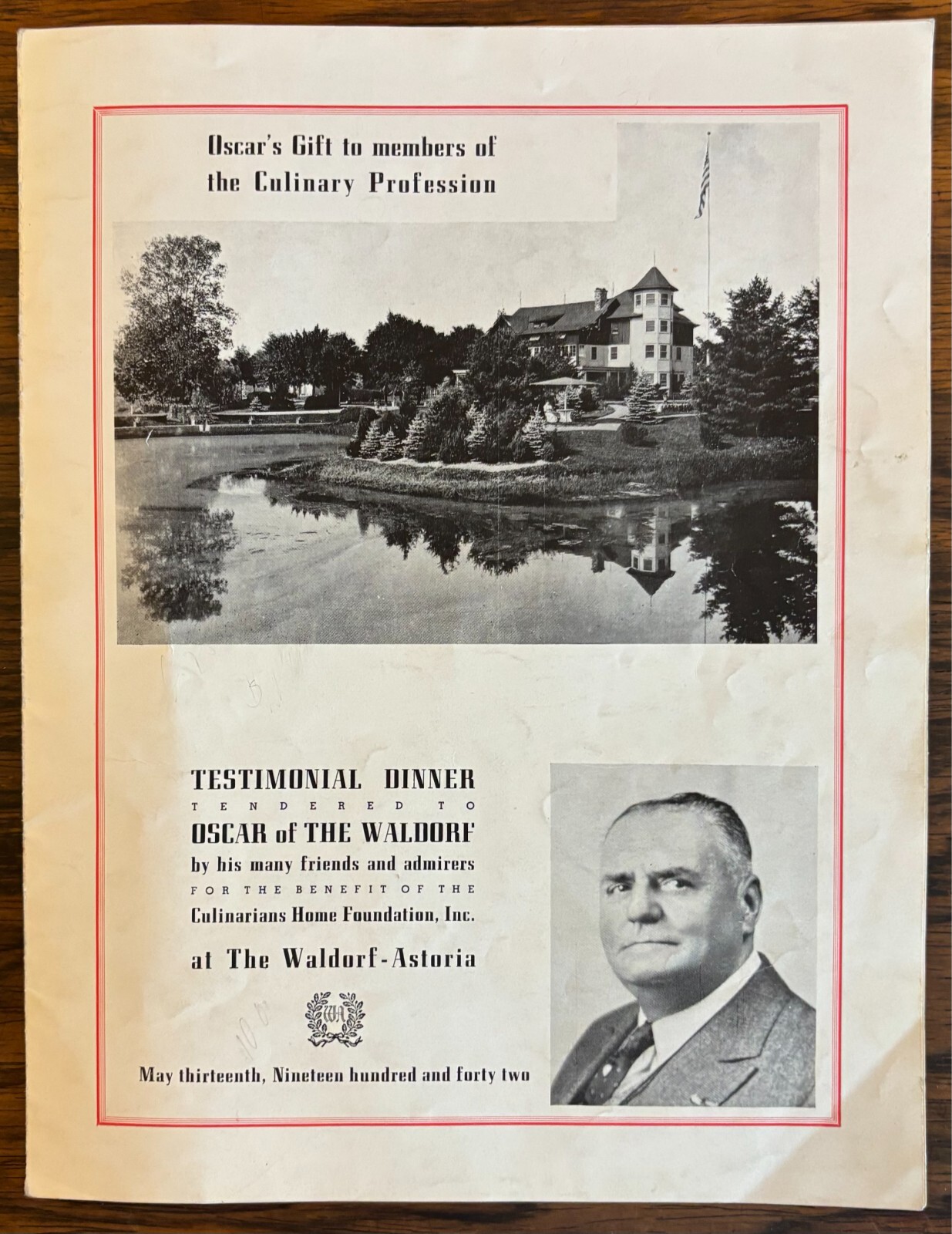 1942 OSCAR OF WALDORF ASTORIA DINNER MENU CULINARIANS HOME FOUNDATION GASTRONOMY