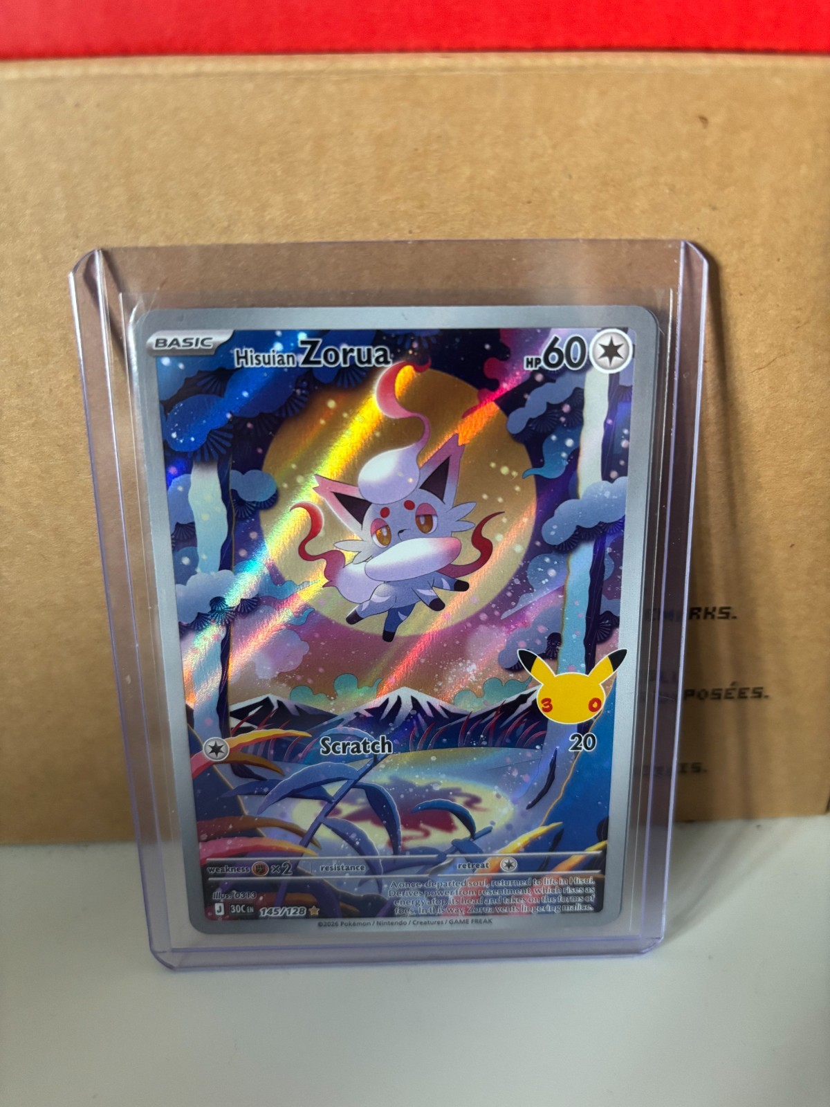 Hisuian Zorua 145/128 Illustration Rare 30th Celebration Pokémon Card NM