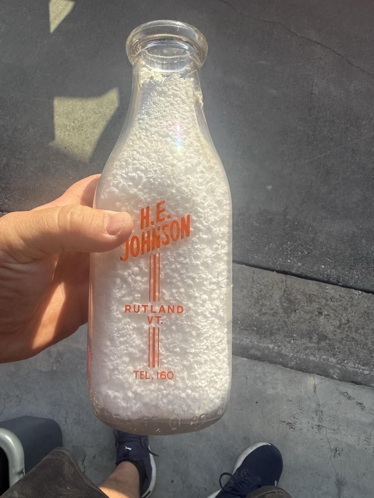 Vintage H.E. Johnson Rutland VT Nature’s Best Food Quart Milk Bottle Pyro