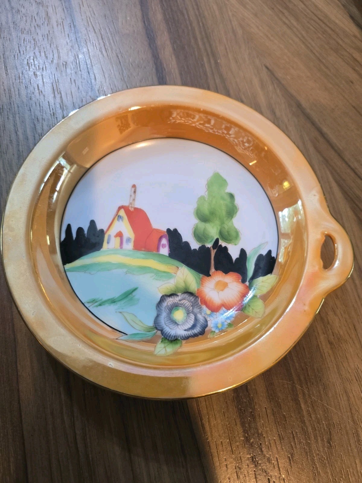 Vintage Noritake Japan Hand Painted Round Dish Landscape