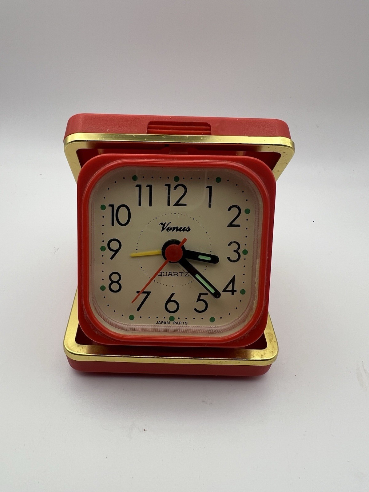 Vintage Venus Quartz Travel Alarm Clock Red Folding Case Retro