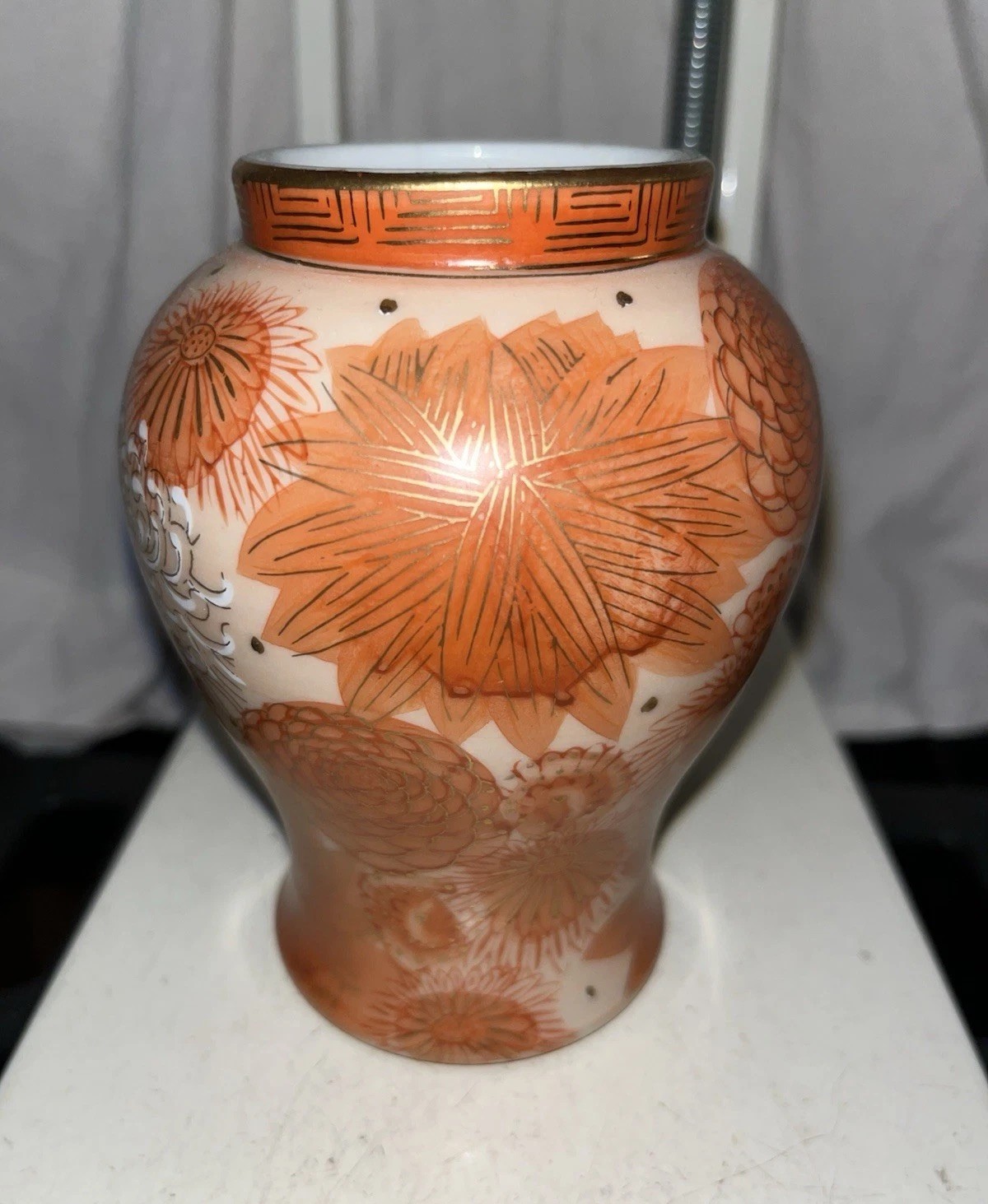 Antique Japanese Hand Painted Signed Porcelain Vase Orange Floral
