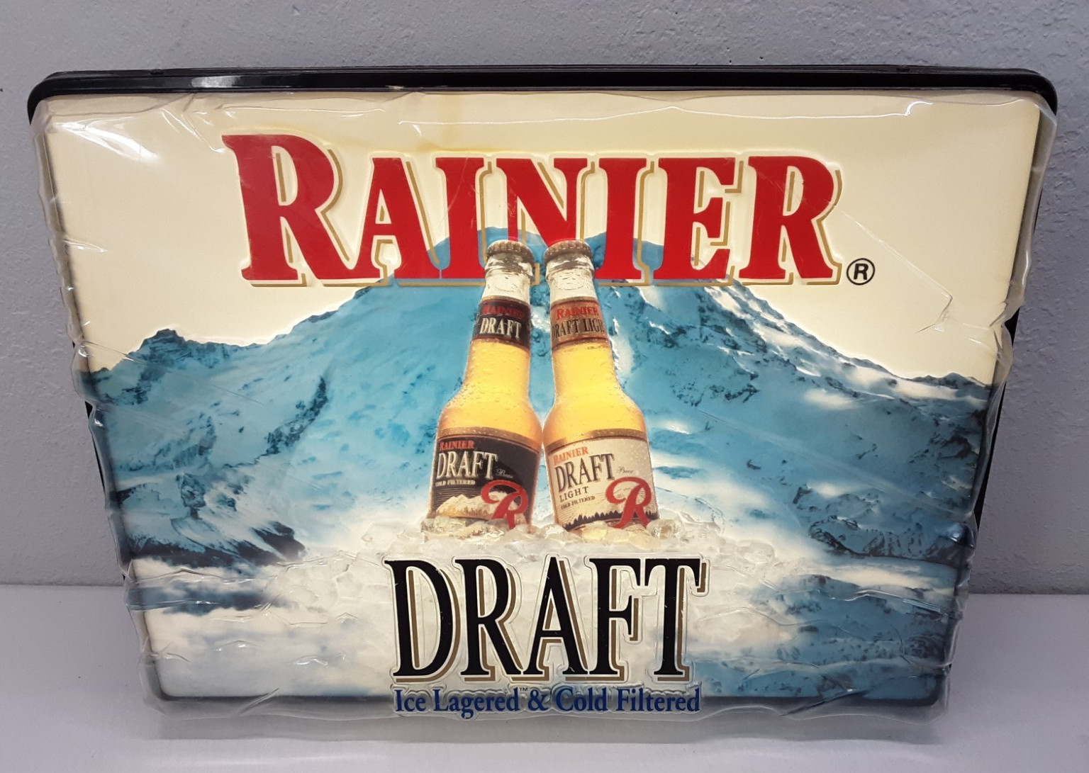 VTG Rainier Draft Ice Beer Lg. 3D Sign Hanging Light 90's Advertising Works VGC