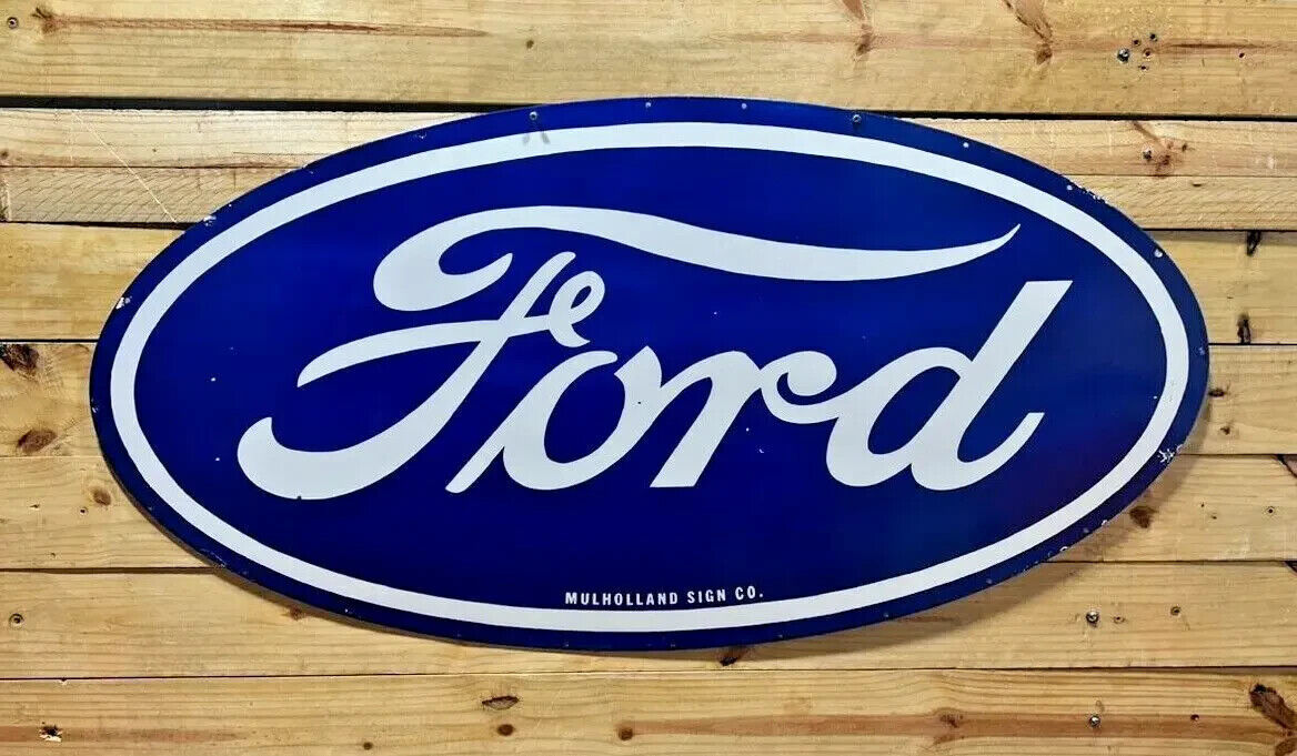 RARE FORD DOUBLE  SIDED GAS & OIL PORCELAIN ENAMEL SIGN48 INCHES OVAL SIGN