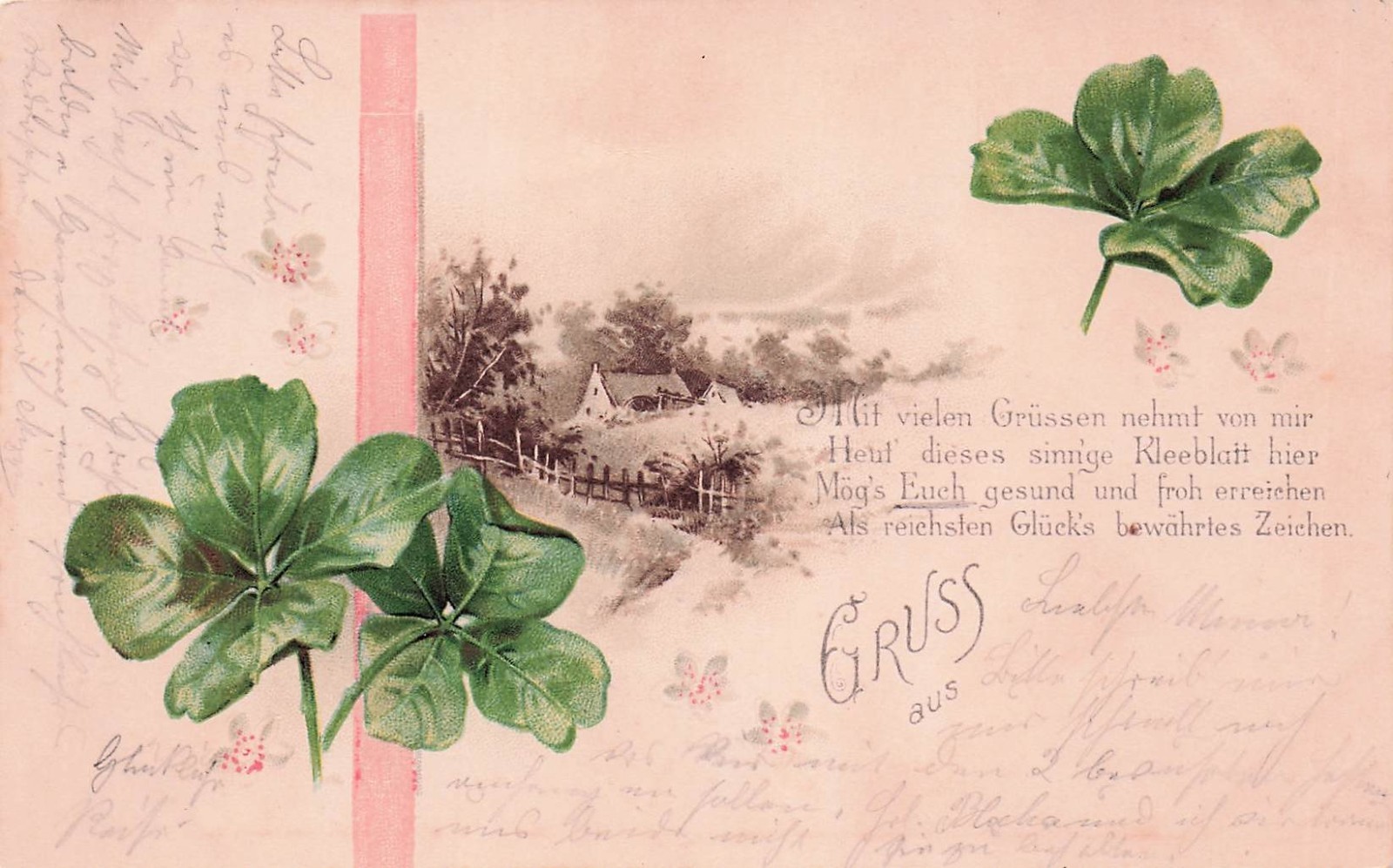 Postcard Vintage(1) AUT,Austria Gruss Aus/4-Leaf Clovers P 6/28/1899 (#913)