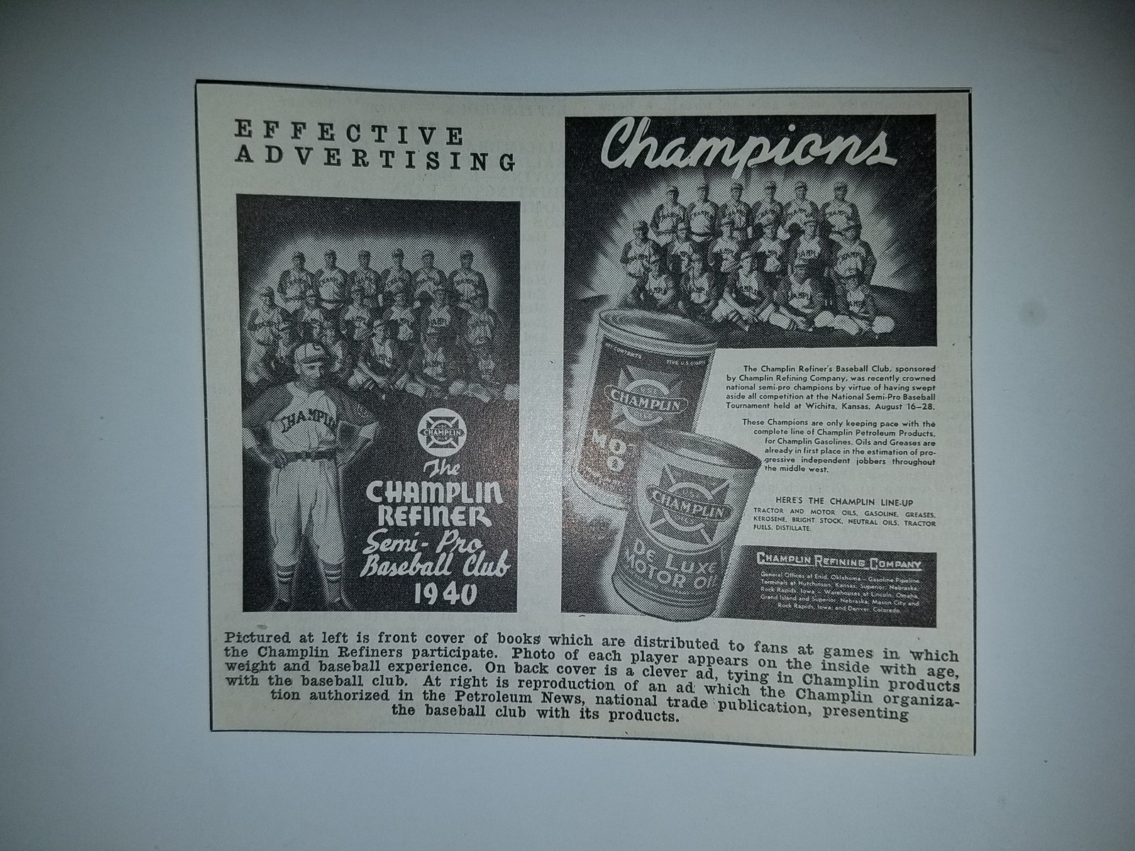 Champlin Refiners Enid Oklahoma 1941 Worth Team Advertisement Ad Monte Basgall