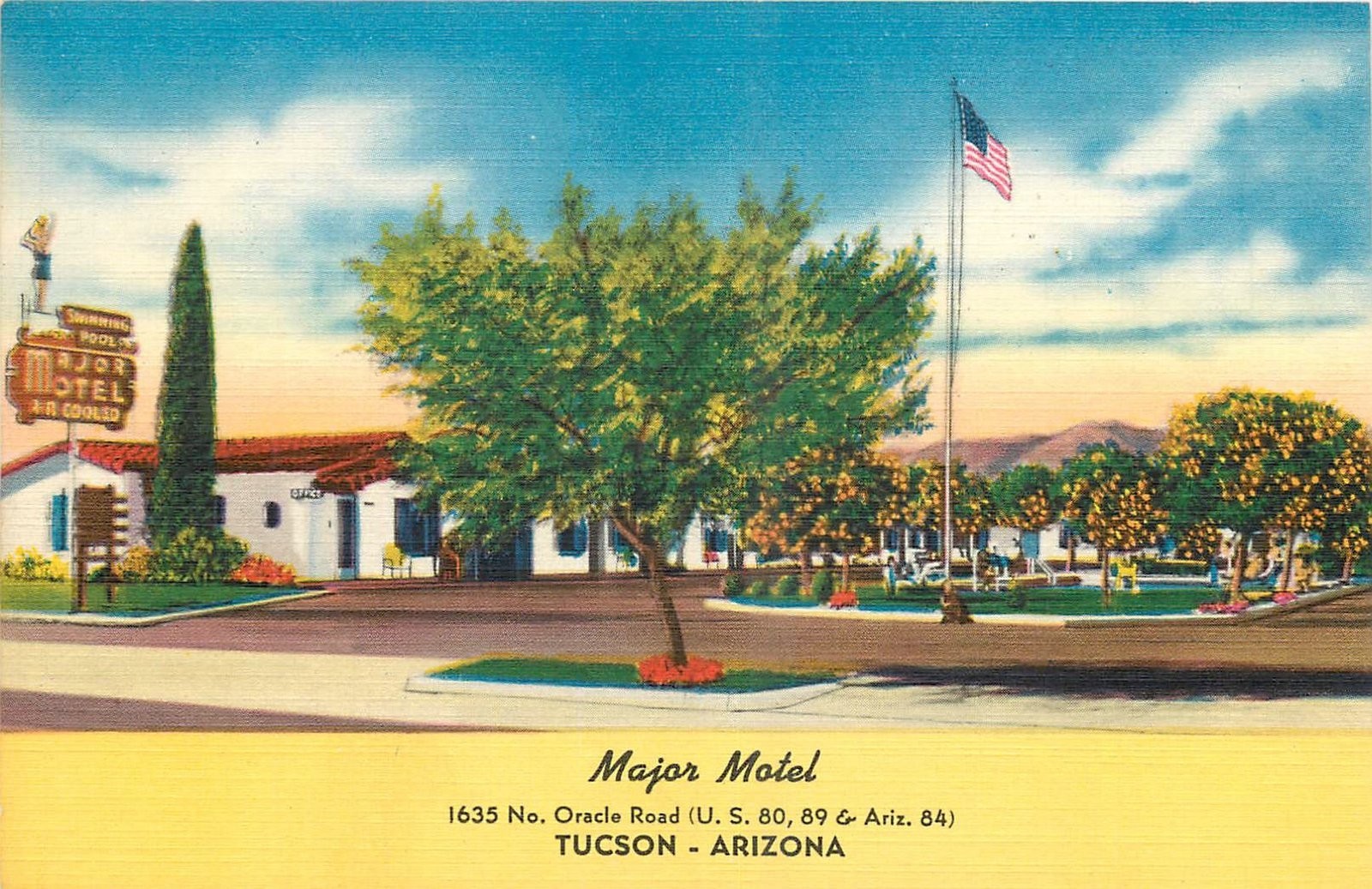 1940s Tucson Arizona Major Motel occupation roadside Postcard 26-5466