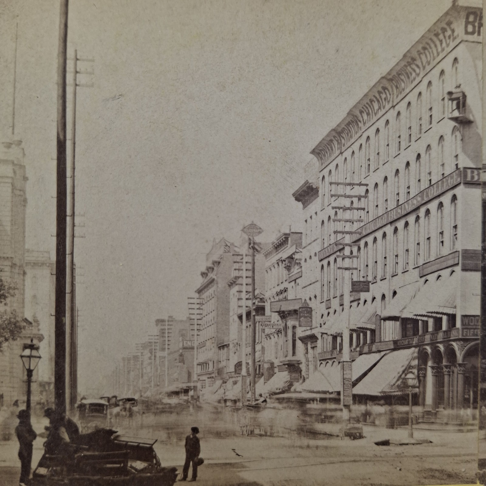 Carbutt Chicago Stereoview Victorian Photograph Clark St, North from Washington