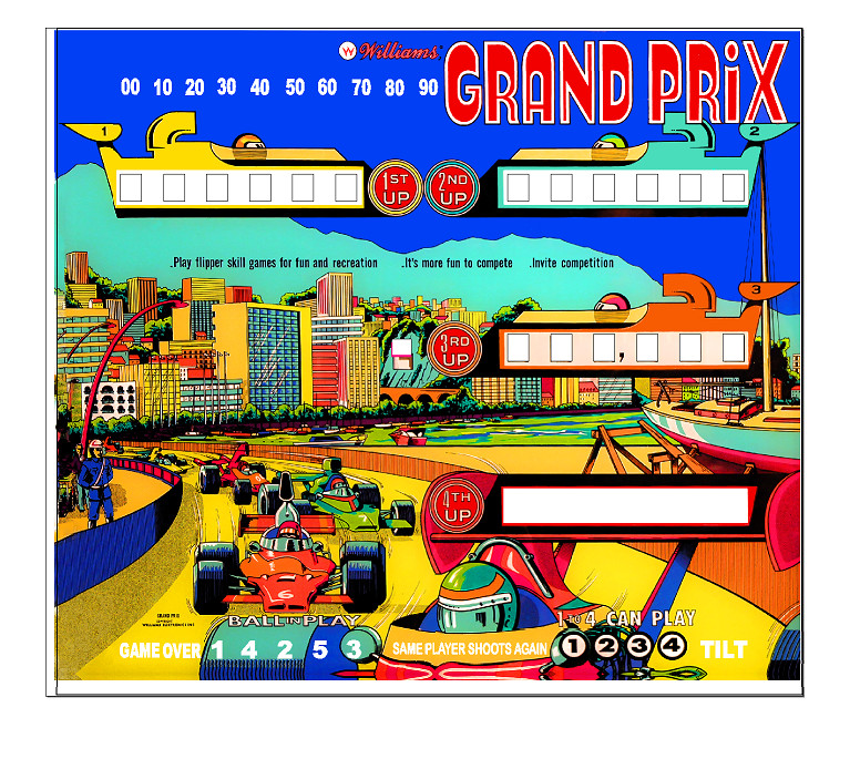 Williams Grand Prix Pinball Machine Translite Backglass Replacement
