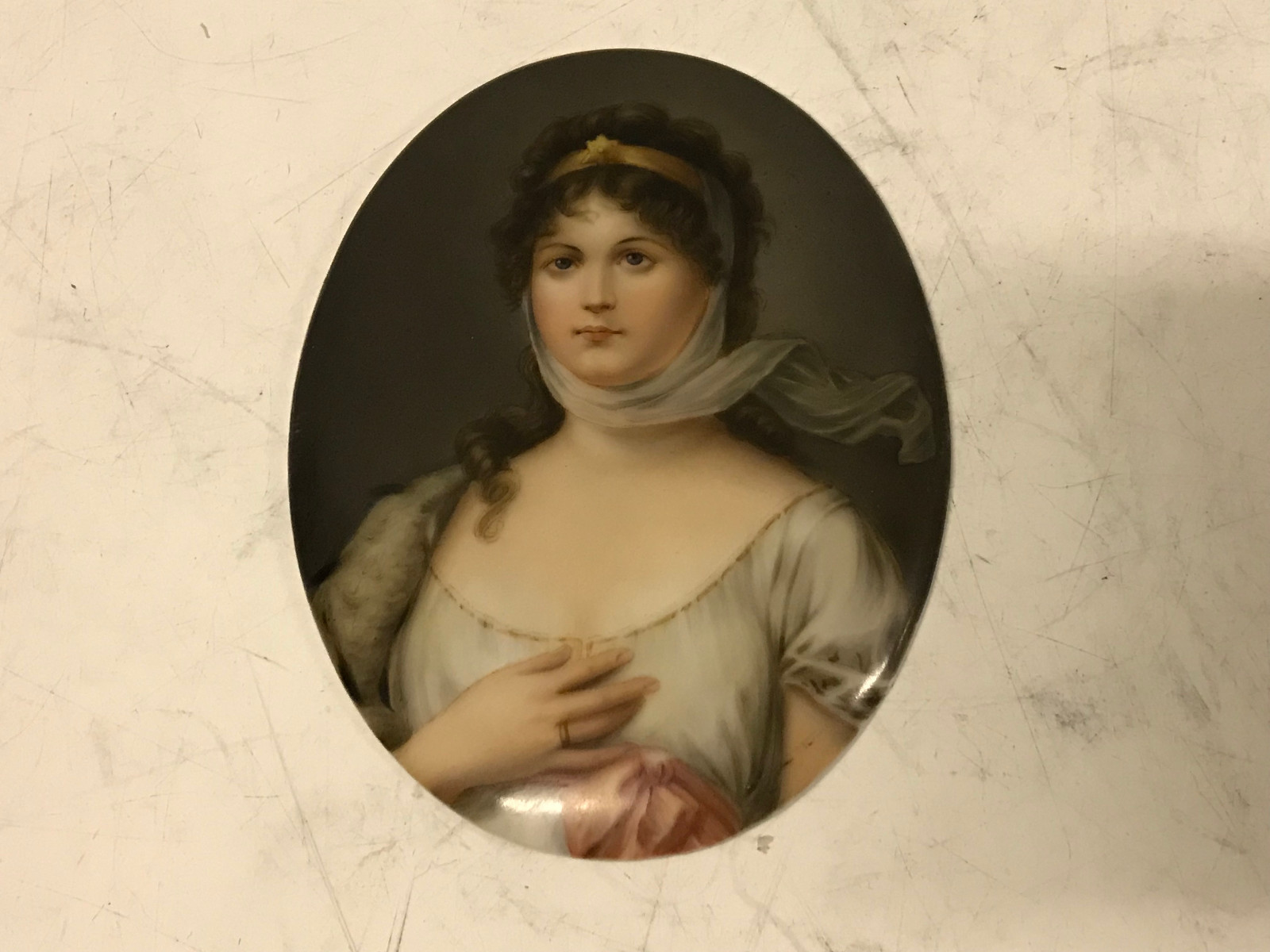 Antique German Painted Porcelain Oval Plaque Queen Louise of Prussia (1776-1810)