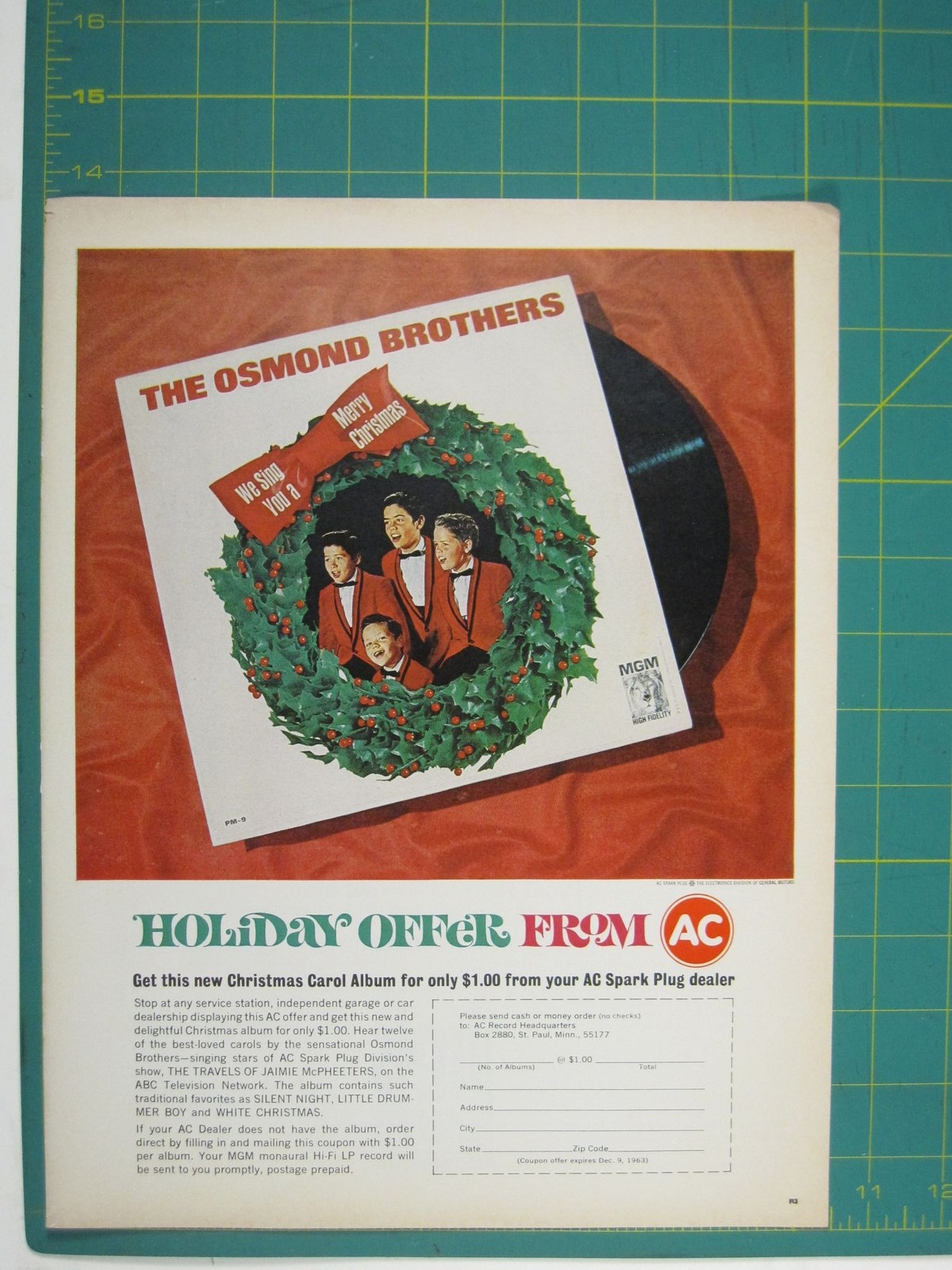 Print Ad The Osmond Brothers Holiday Christmas 1963 ADVERTISEMENT