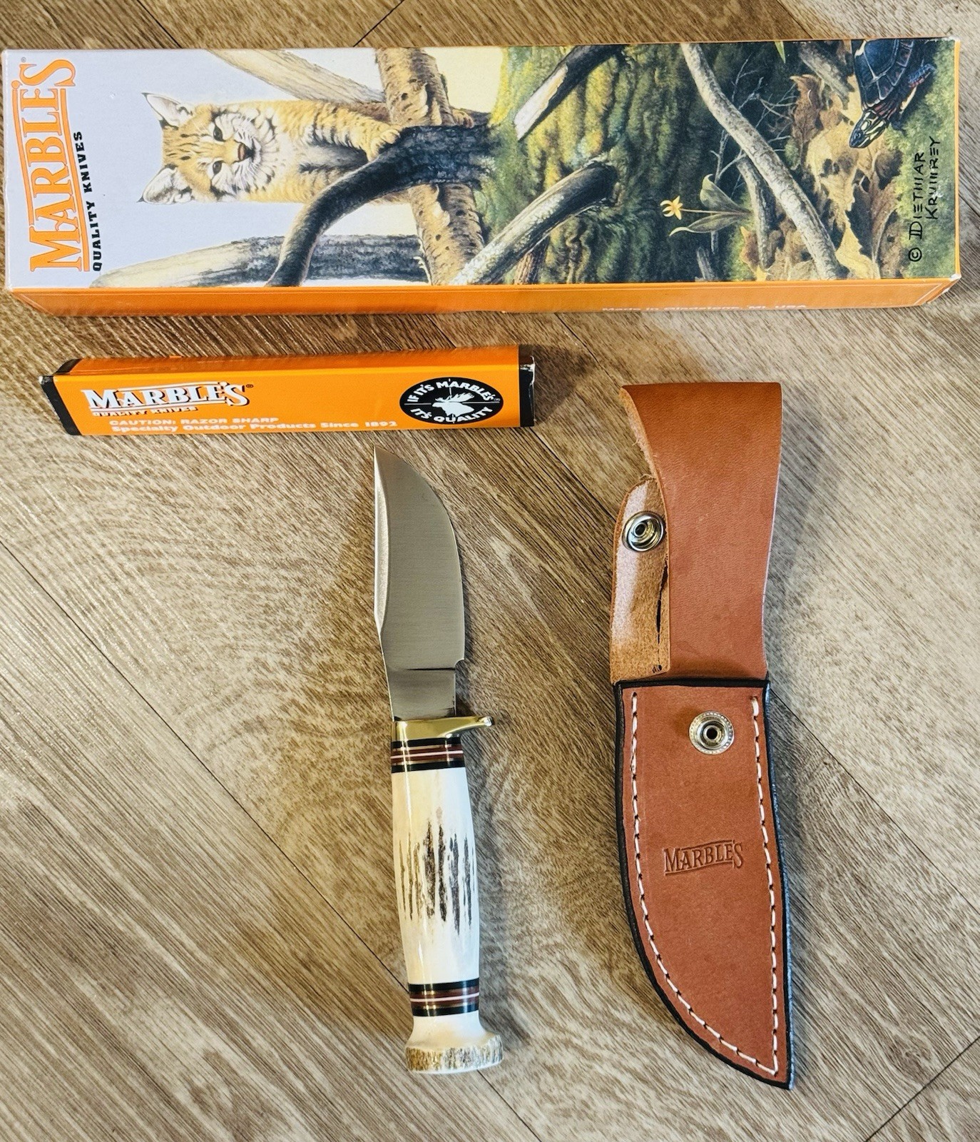 Marbles 3.75 Inch Blade Woodcraft.  Stag Handle.   NOS.   Mint In Box