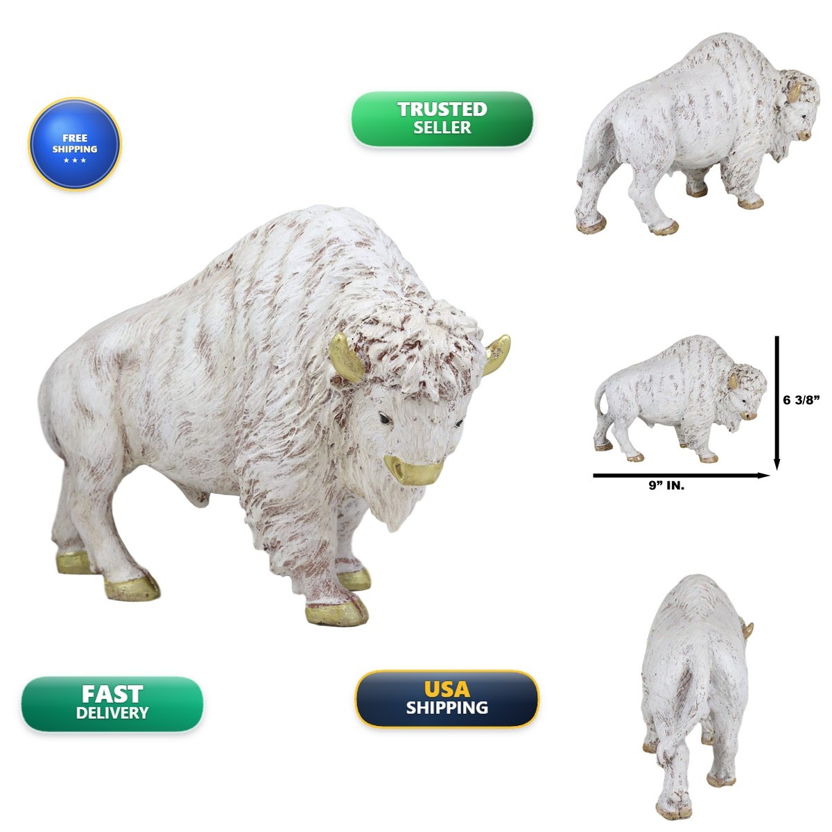 Ebros Gift Native American White Bison Buffalo Resin Figurine 8.75 inch