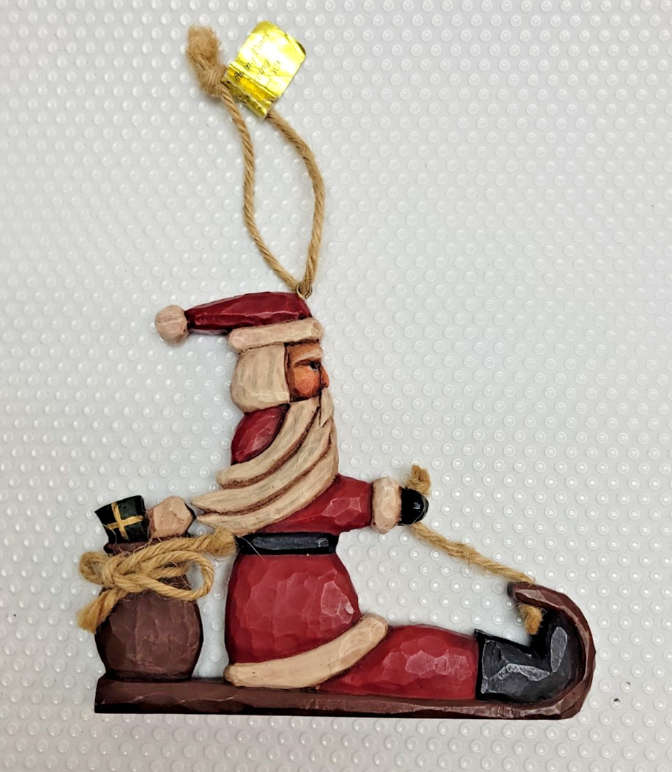 Vtg Lori Miller Whispering Pines Carving Santa Claus Tobogganing 2006