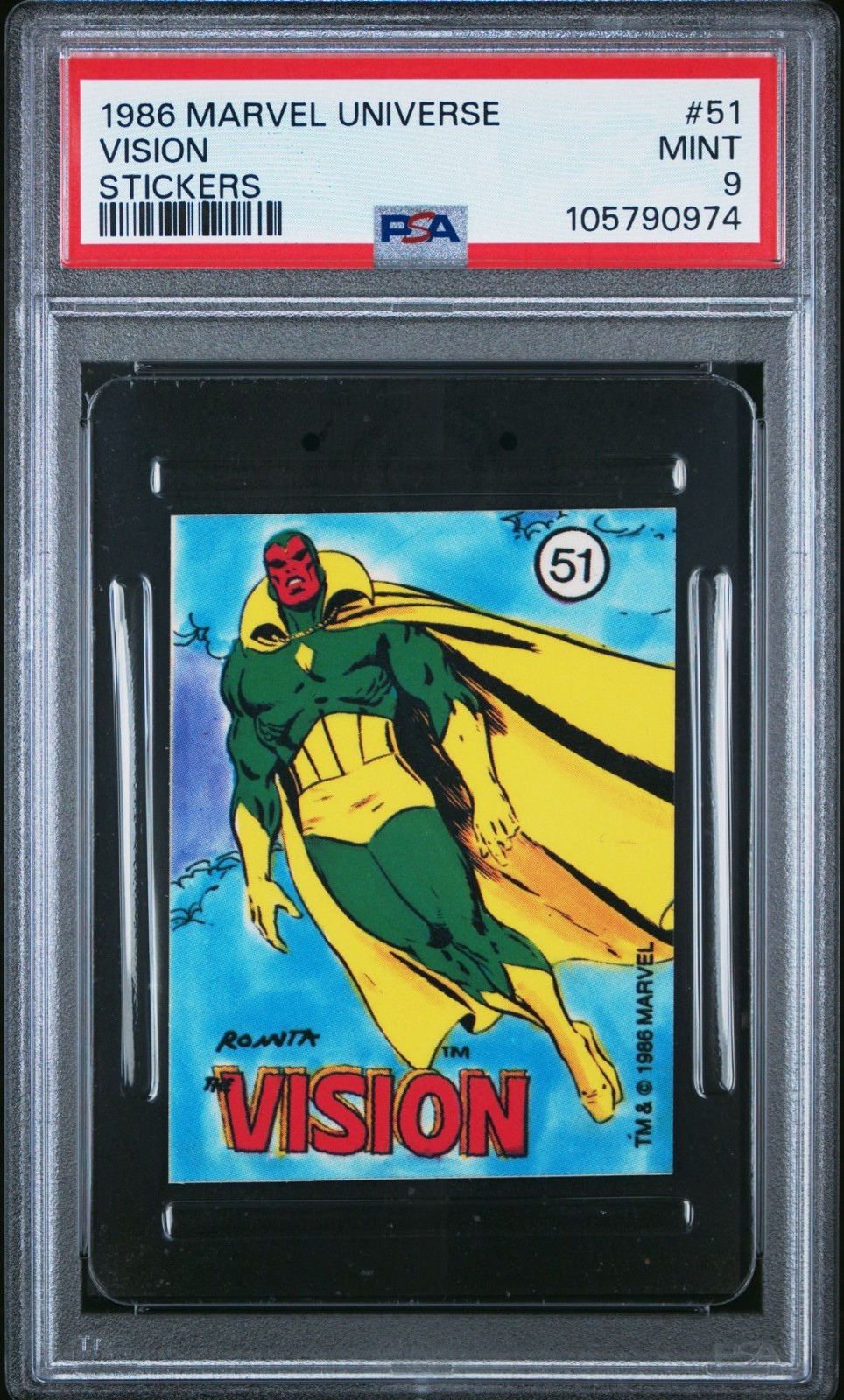 1986 Marvel Comic Images Stickers #51 Vision PSA 9