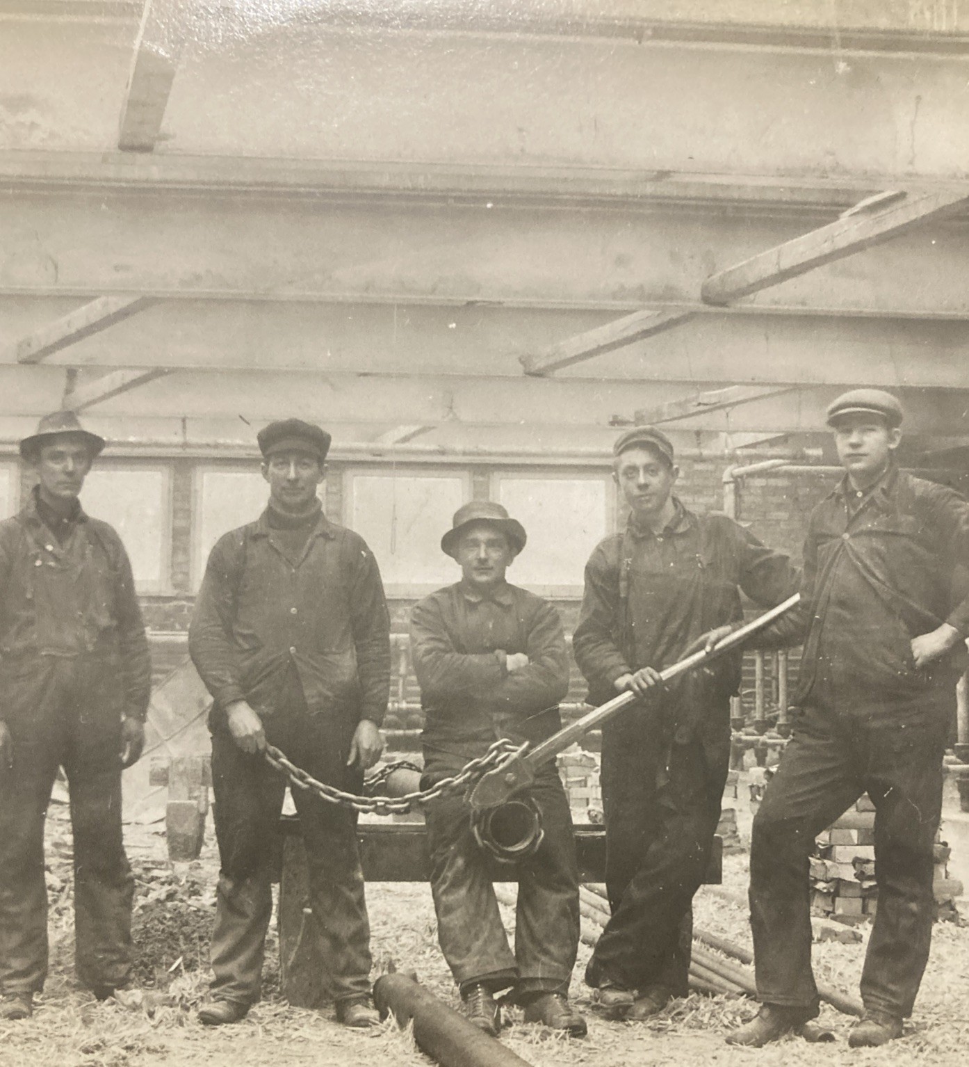 Occupational Steamfitters Plumbers Cutting Pipe RPPC c1910 Workers