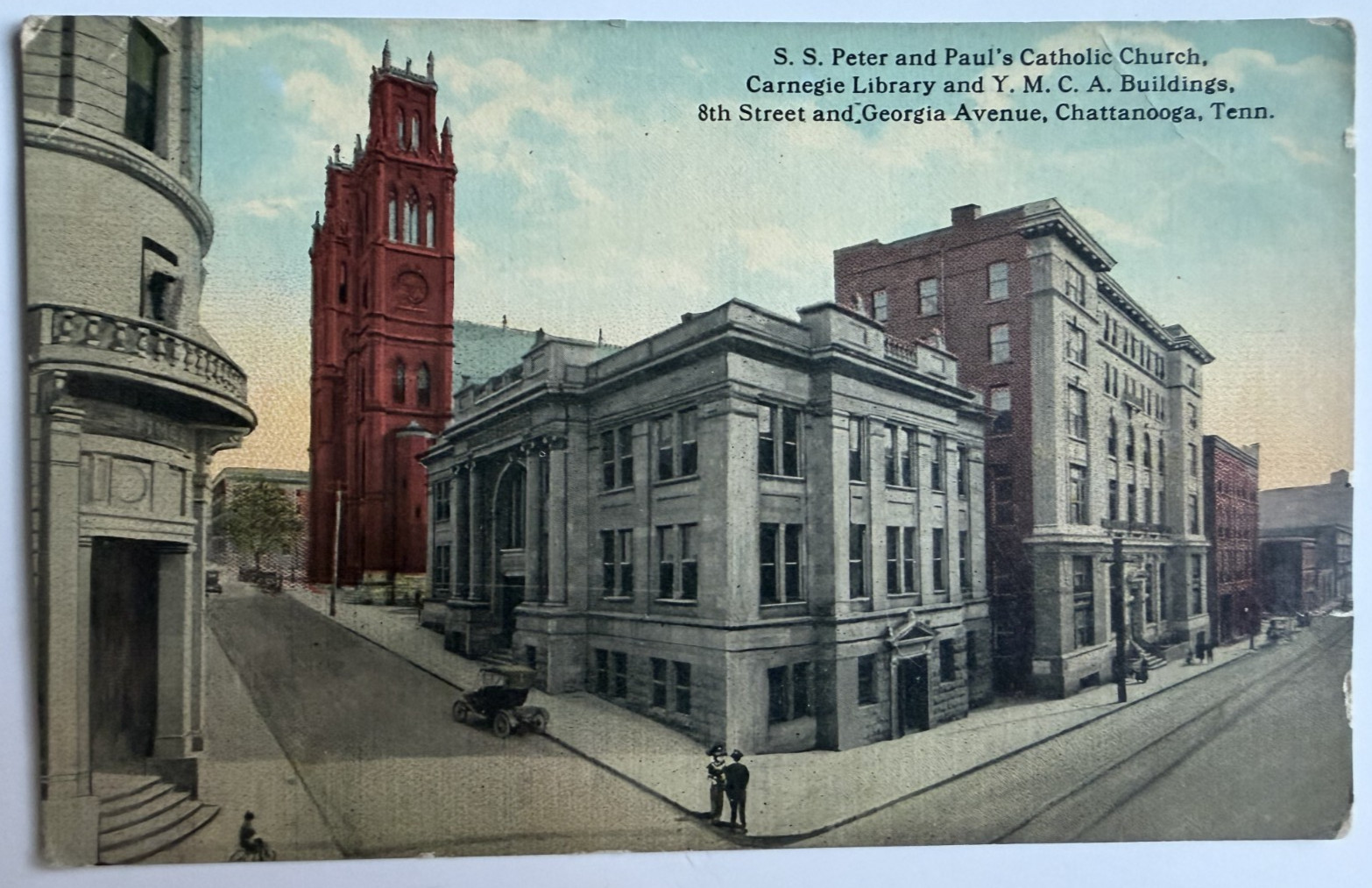 Antique Postcard Peter Paul Church Carnegie Library YMCA Chattanooga Tennessee 