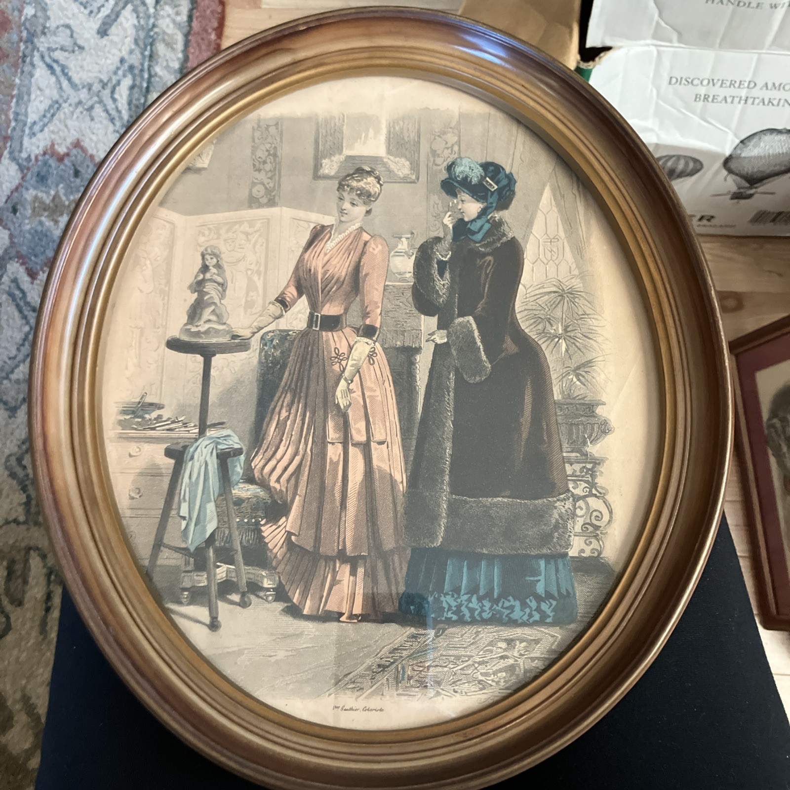 Pair 1883 Antique French Fashion Plates Le Moniteur Journal Demoiselles Framed