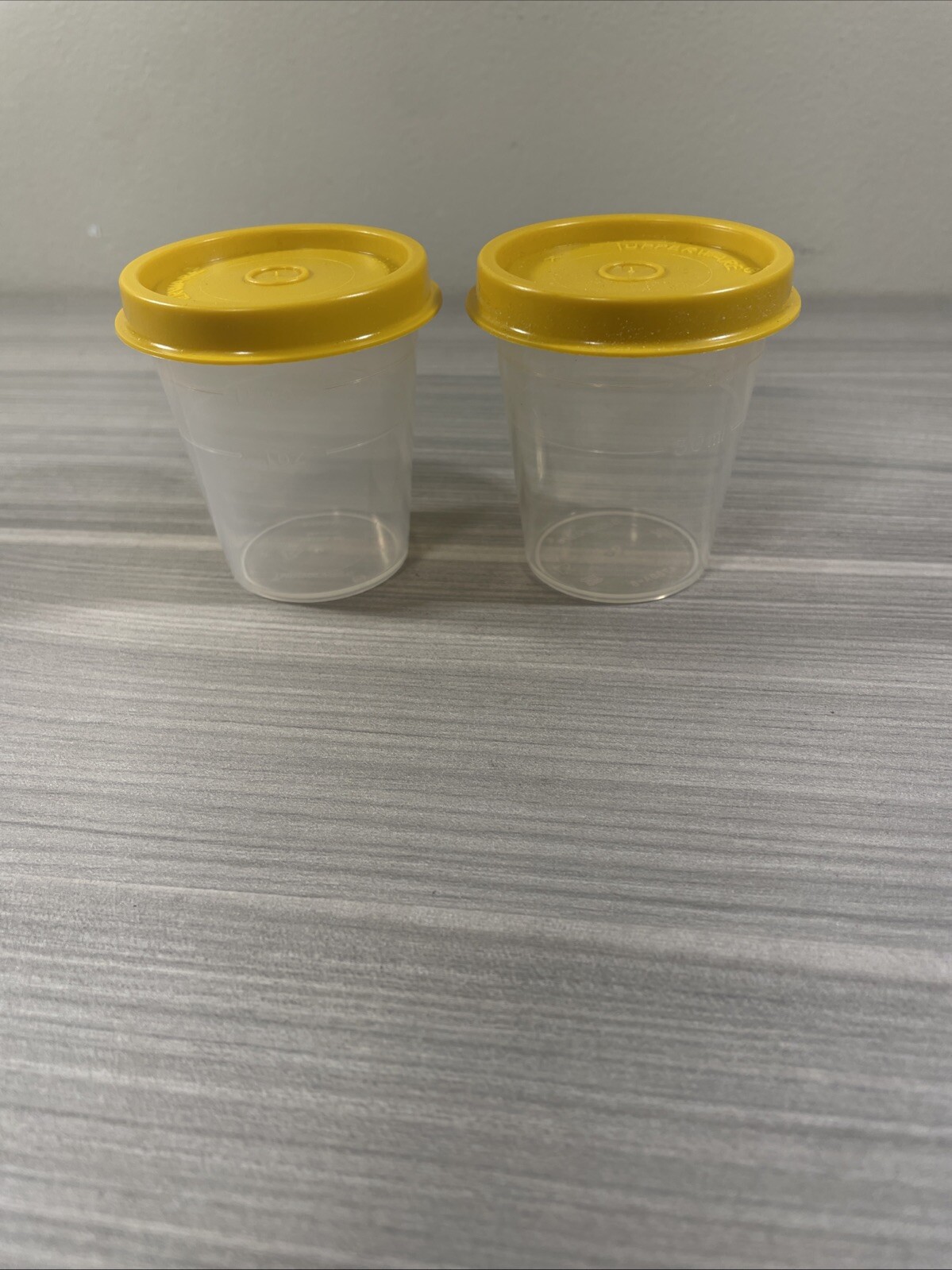 Tupperware Midget 2 oz Containers Sheer w/ Harvest Gold Seals Set of 2 Vtg New