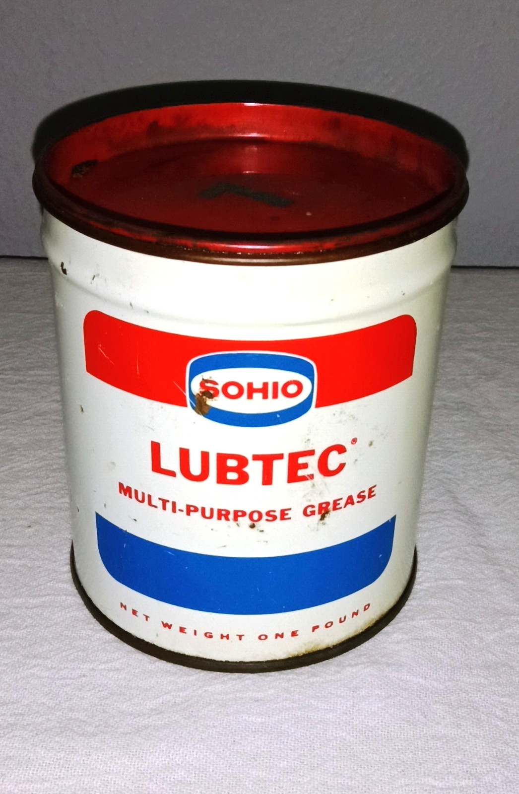 VINTAGE SOHIO STANDARD OIL LUBTEC CUP GREASE CAN FEELS NEAR FULL