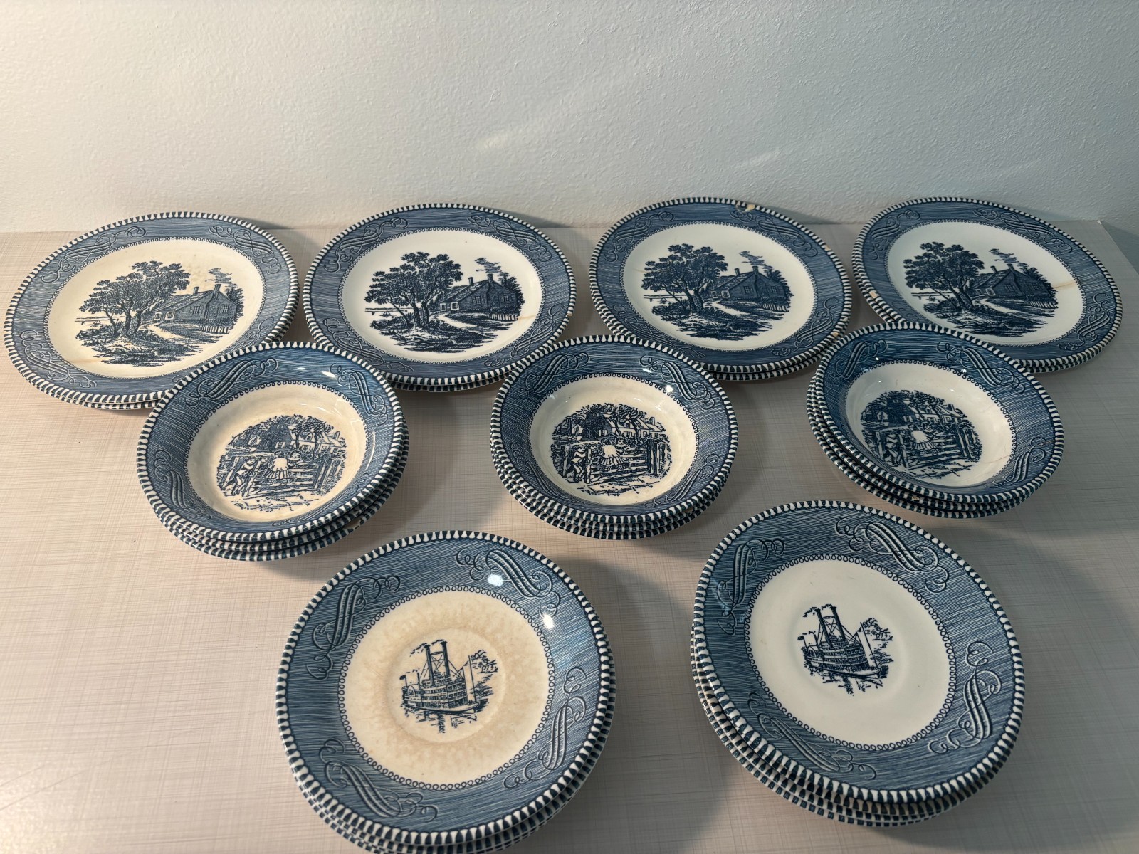 Vintage Currier & Ives Blue Royal China – 25-Piece Dishware Set