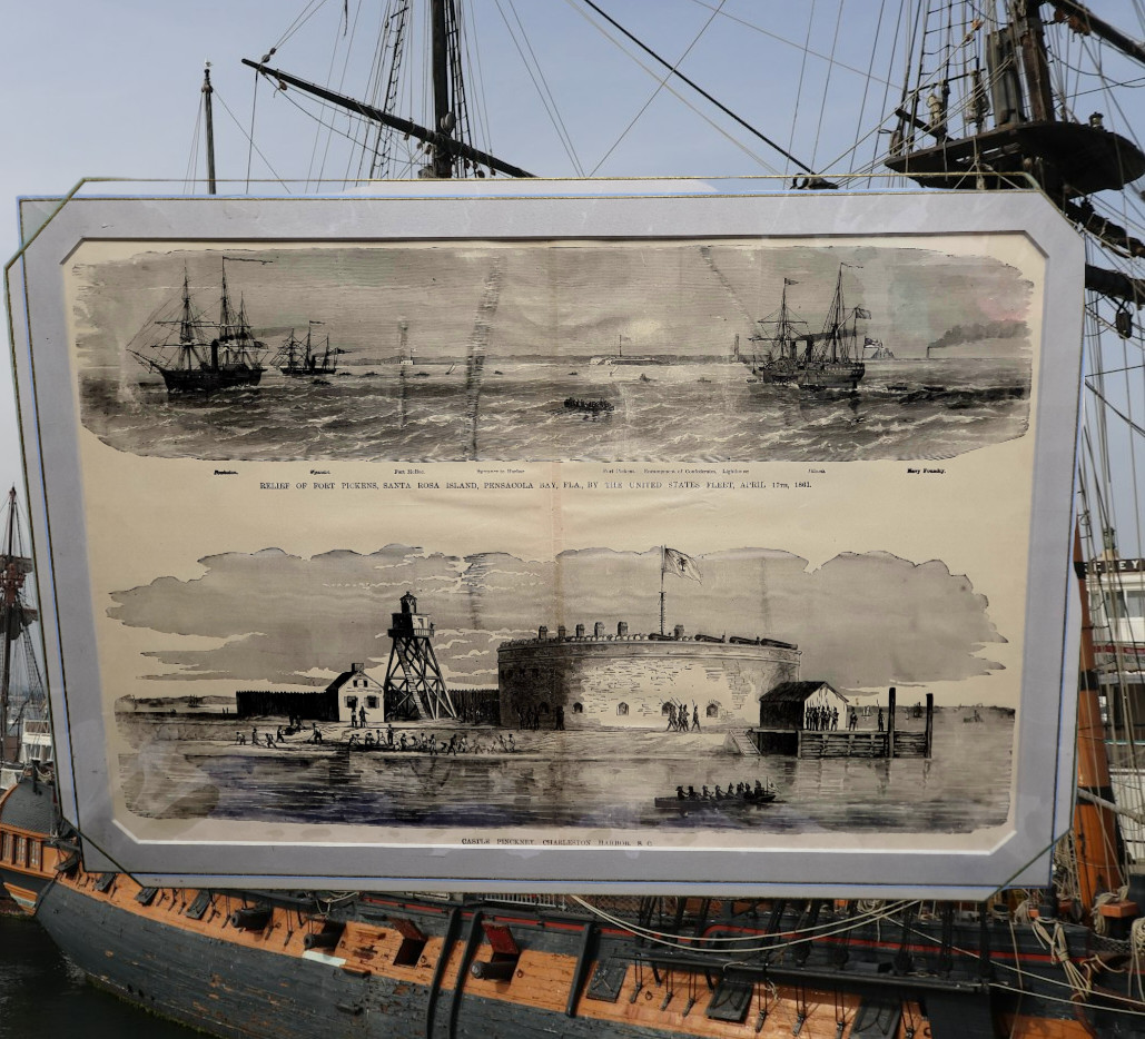 American Civil War Engravings Fort Pickens Castle Pickney 1861 US Navy Pub 1870s